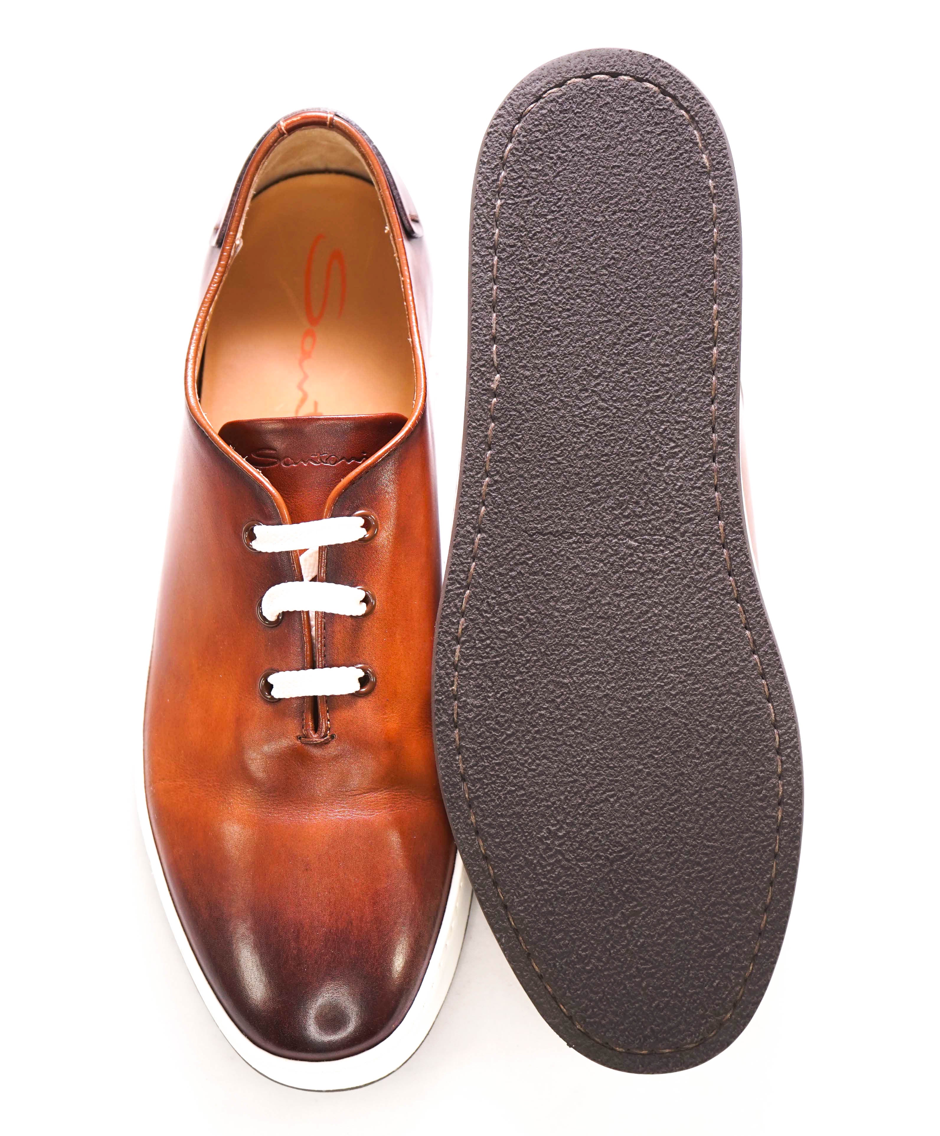 $1,295 SANTONI - Brown Hand Patina Full Leather Sneaker - 9 (8 IT)