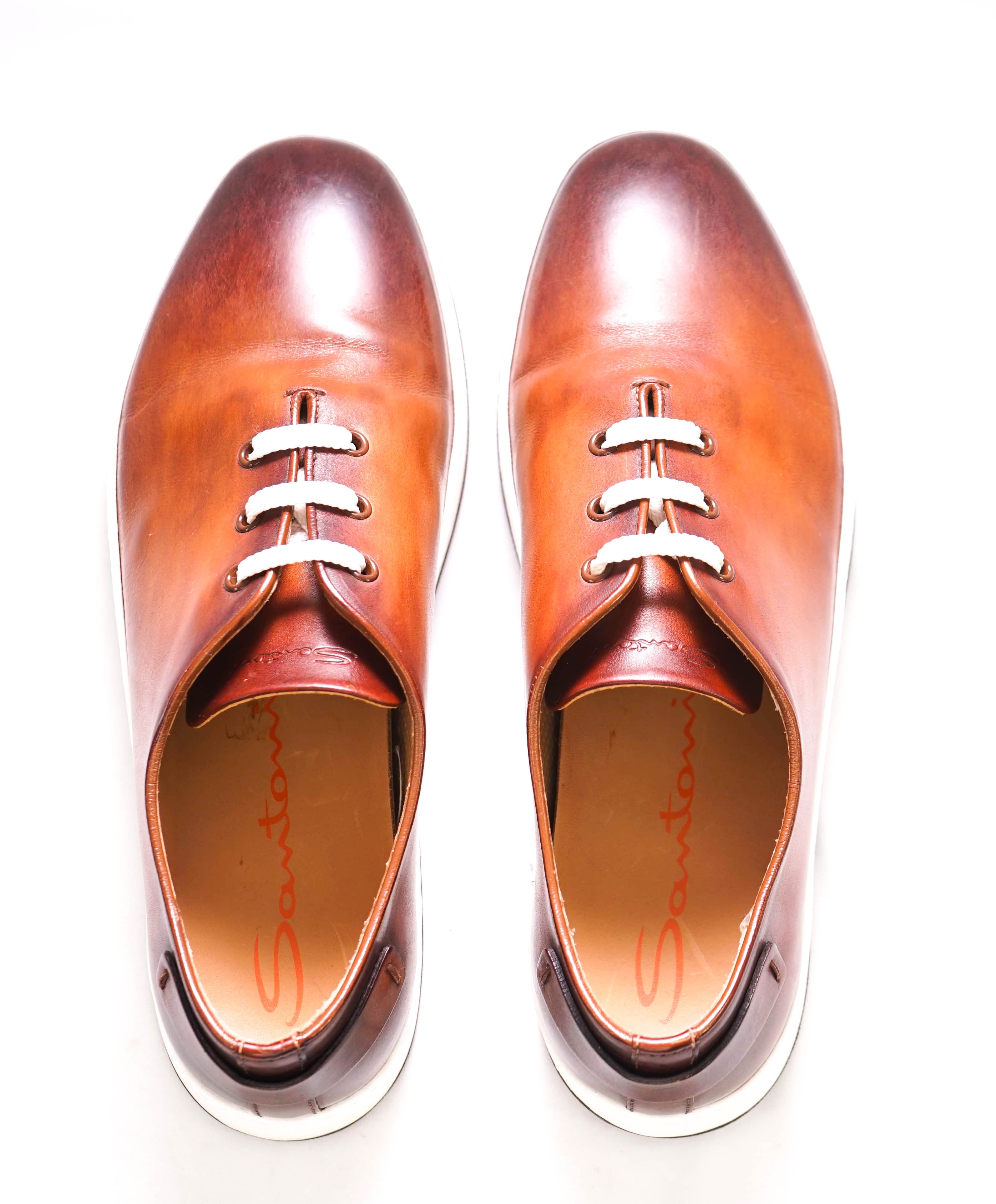 $1,295 SANTONI - Brown Hand Patina Full Leather Sneaker - 9 (8 IT)