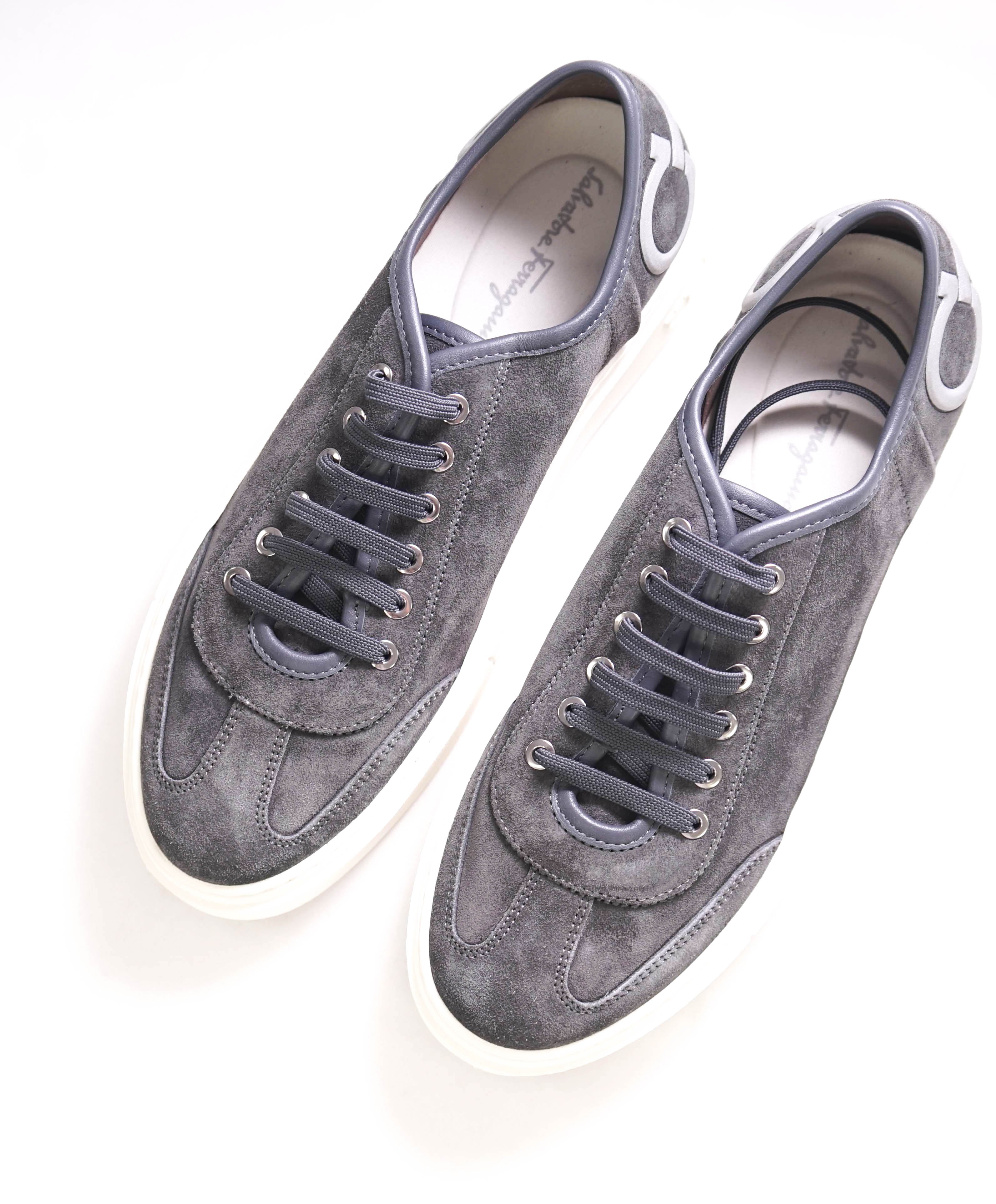 $750 SALVATORE FERRAGAMO - Gray Gancini Logo Sneaker - 8M US