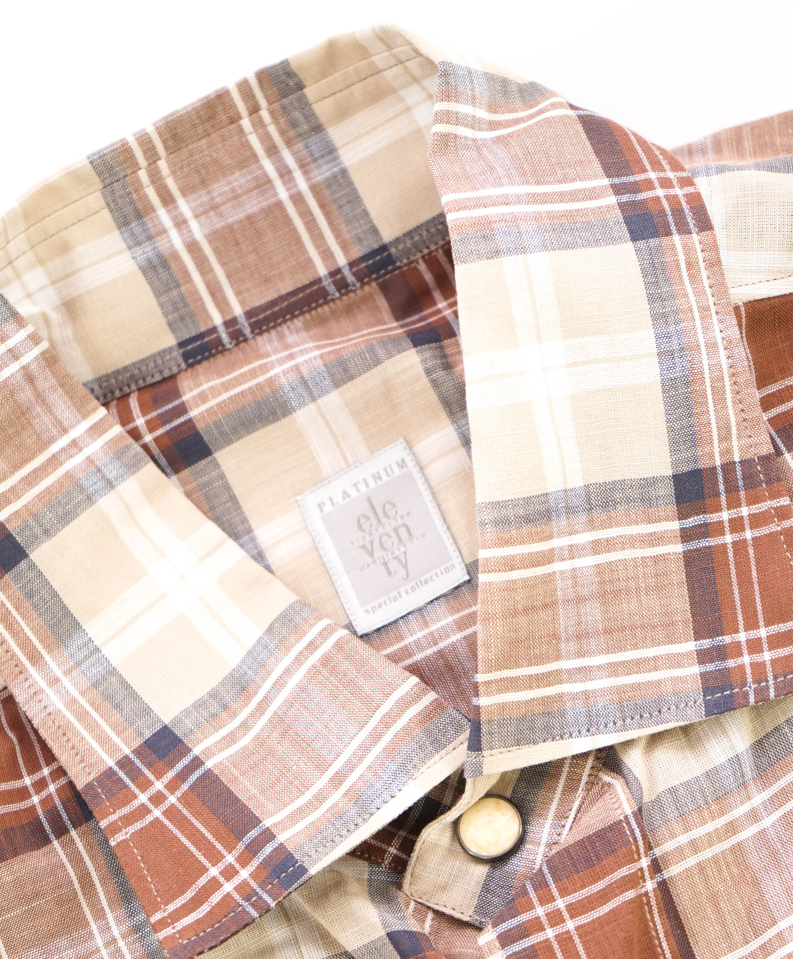 $395 ELEVENTY - Sand *Snap Front* Snap Texas Style Western Shirt - M