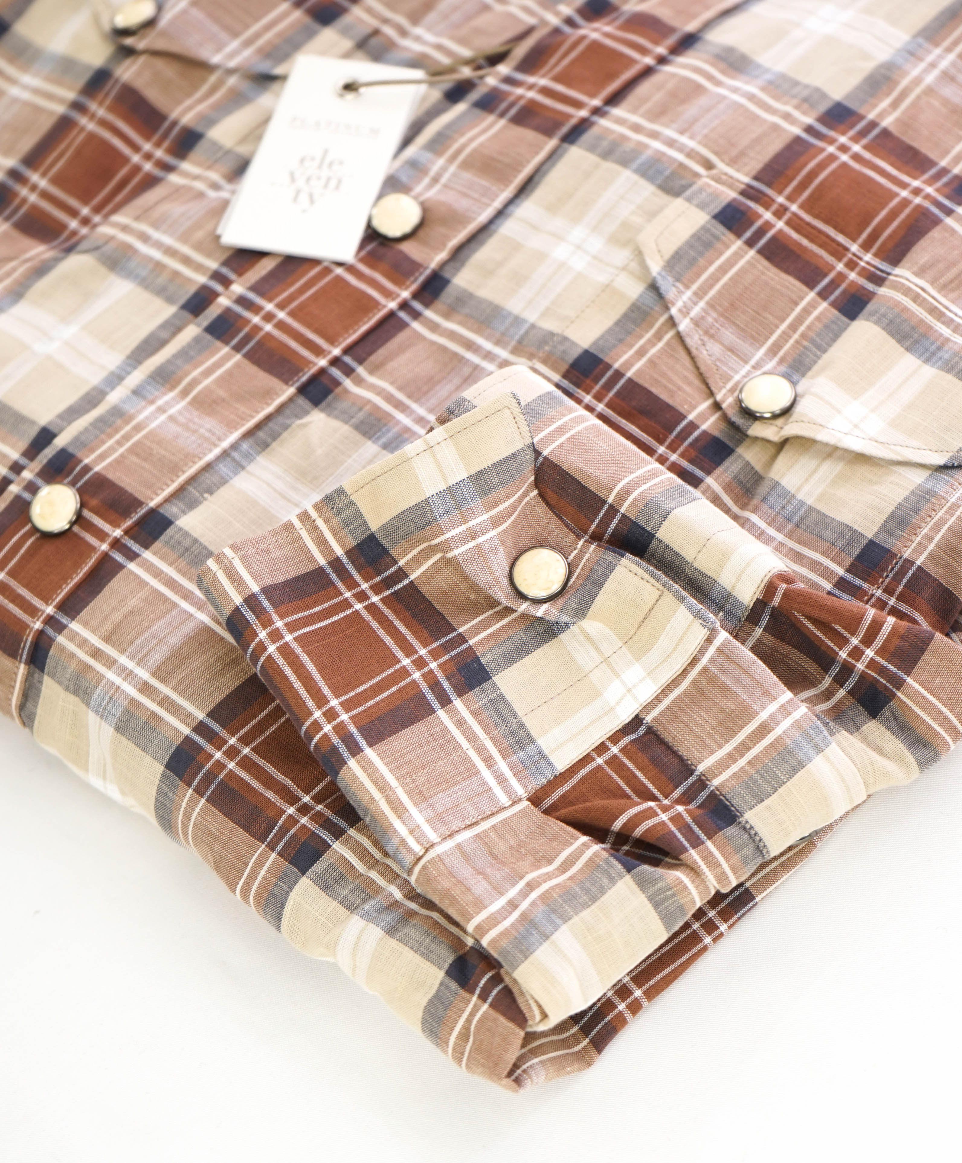 $395 ELEVENTY - Sand *Snap Front* Snap Texas Style Western Shirt - M