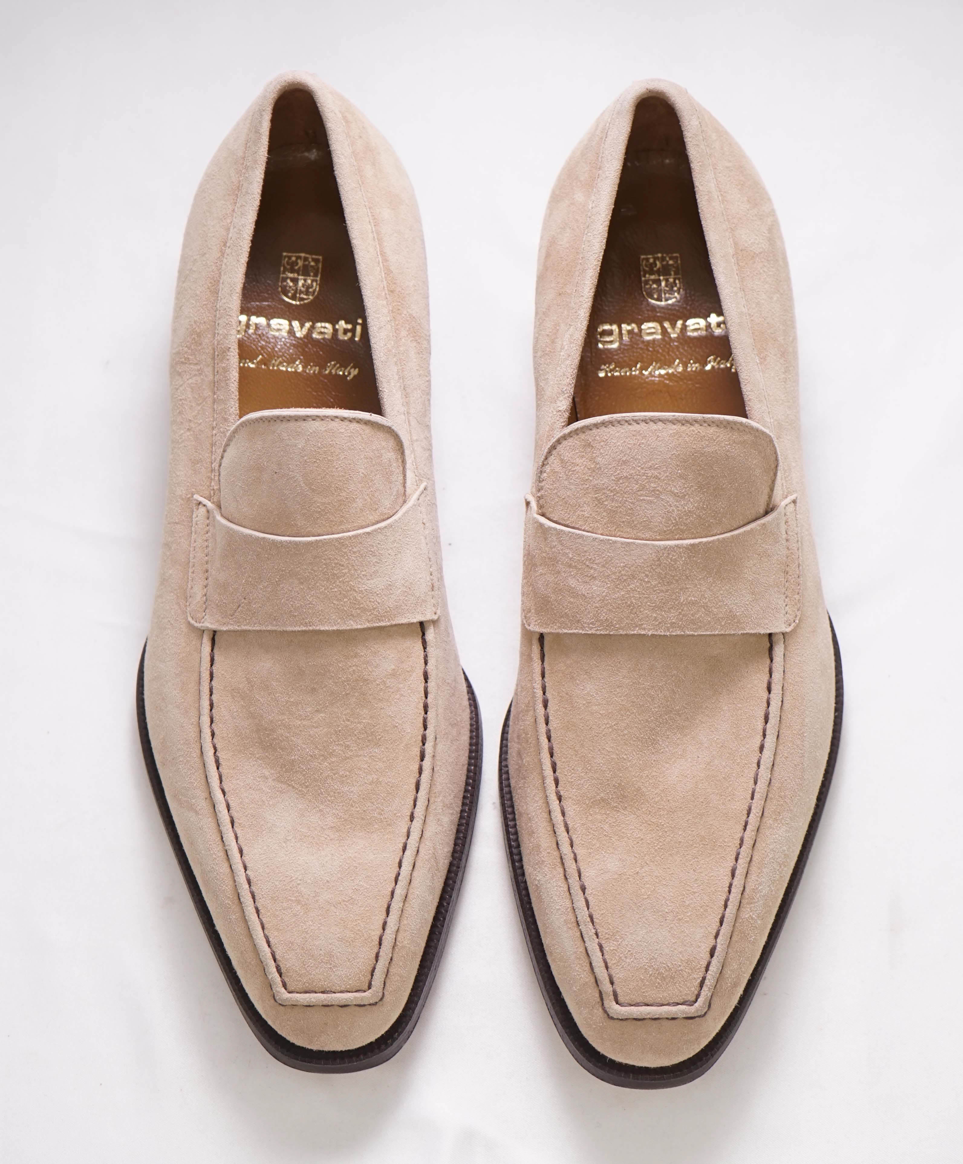 $750 GRAVATI - Neutral Suede Slip-On Loafer Contrast Stitch - 7 US (40 EU)