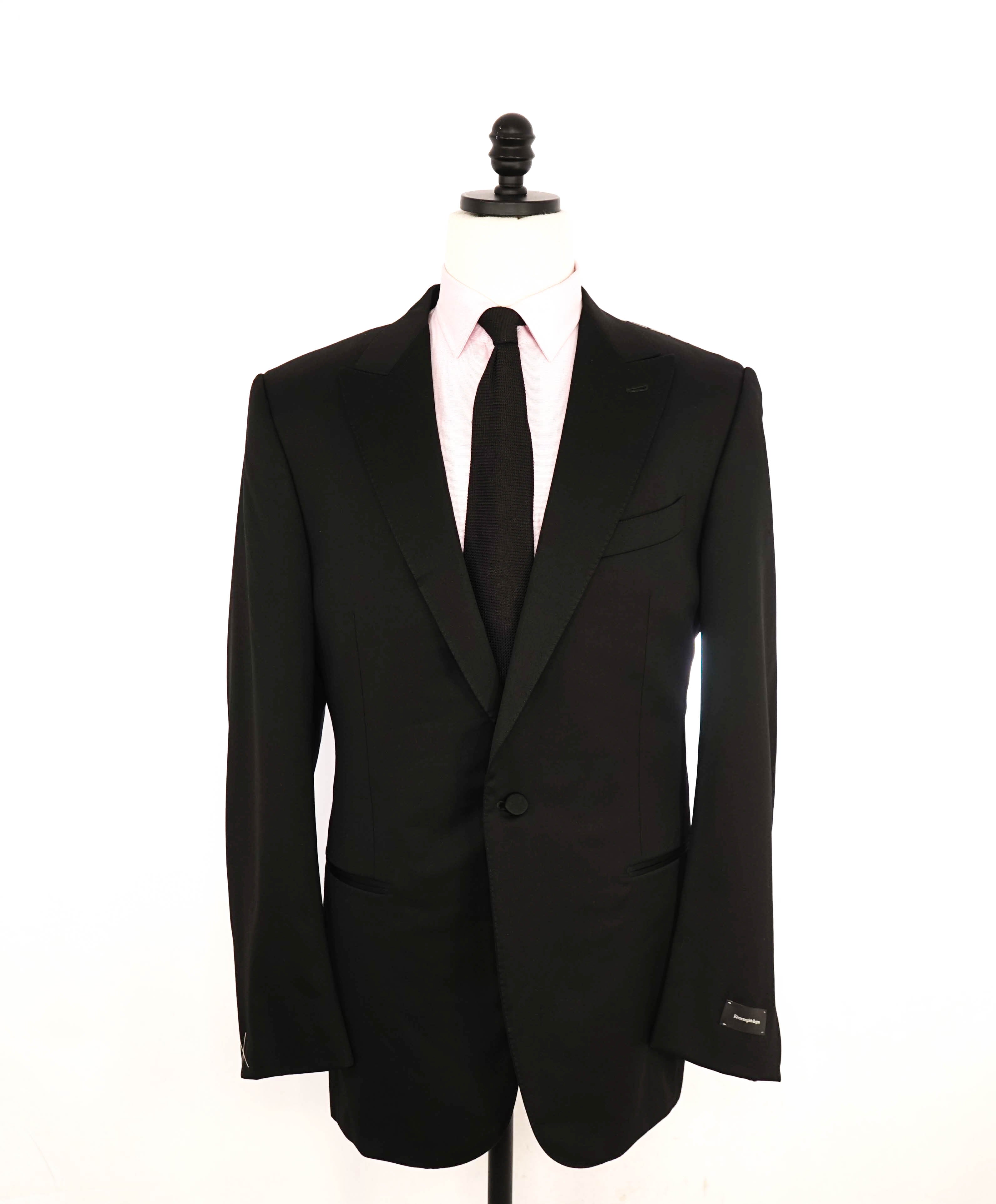 $3,995 ERMENEGILDO ZEGNA - PEAK LAPEL Black Wool Tuxedo 2-Piece - 44L