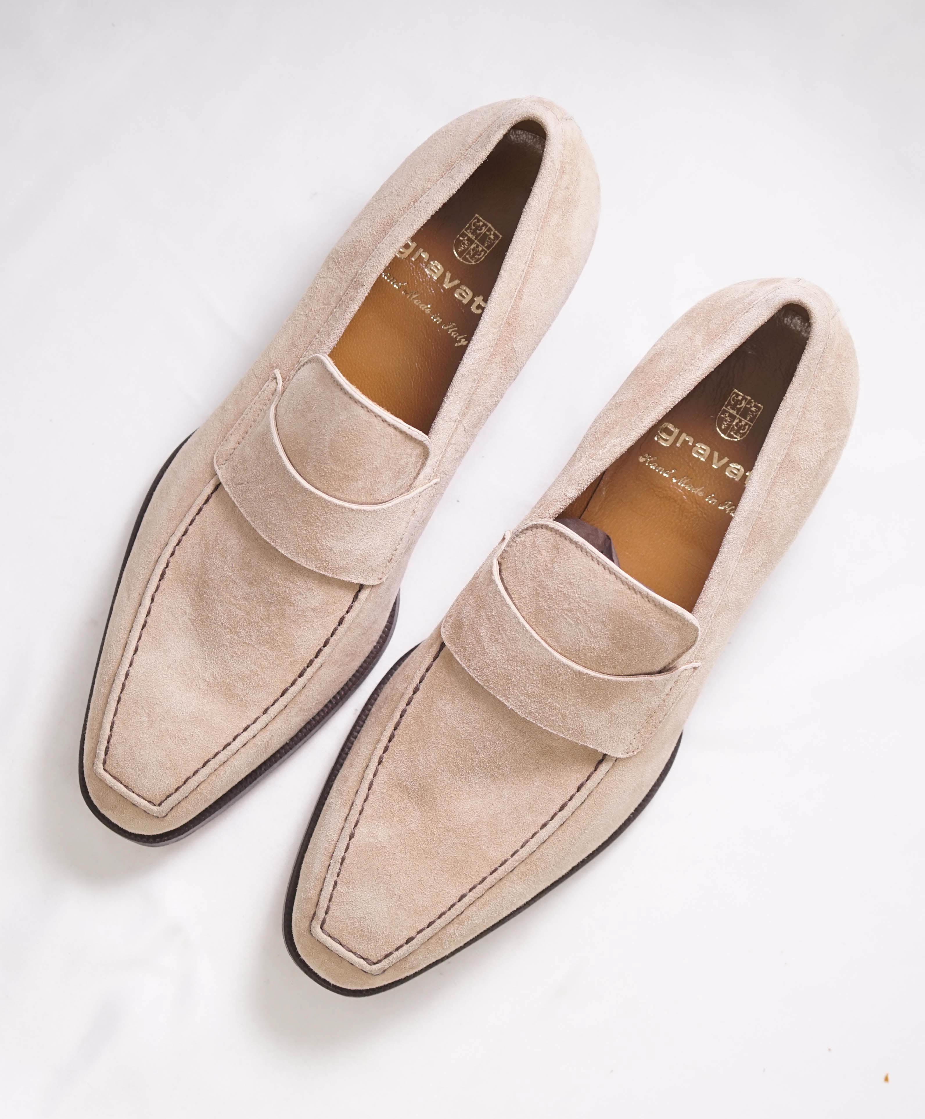 $750 GRAVATI - Neutral Suede Slip-On Loafer Contrast Stitch - 7 US (40 EU)