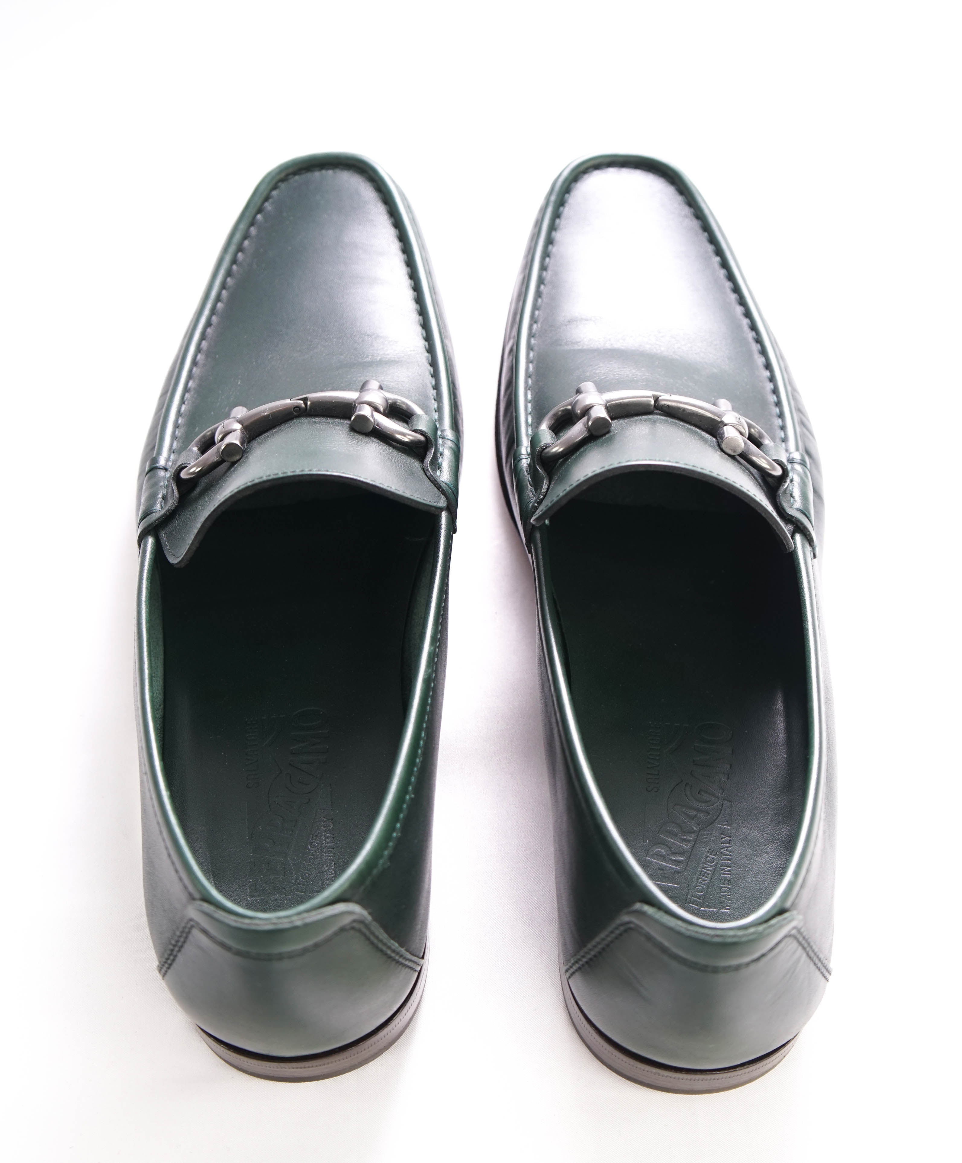 $700 SALVATORE FERRAGAMO - "GIORDANO" Green Leather Loafer- 12D