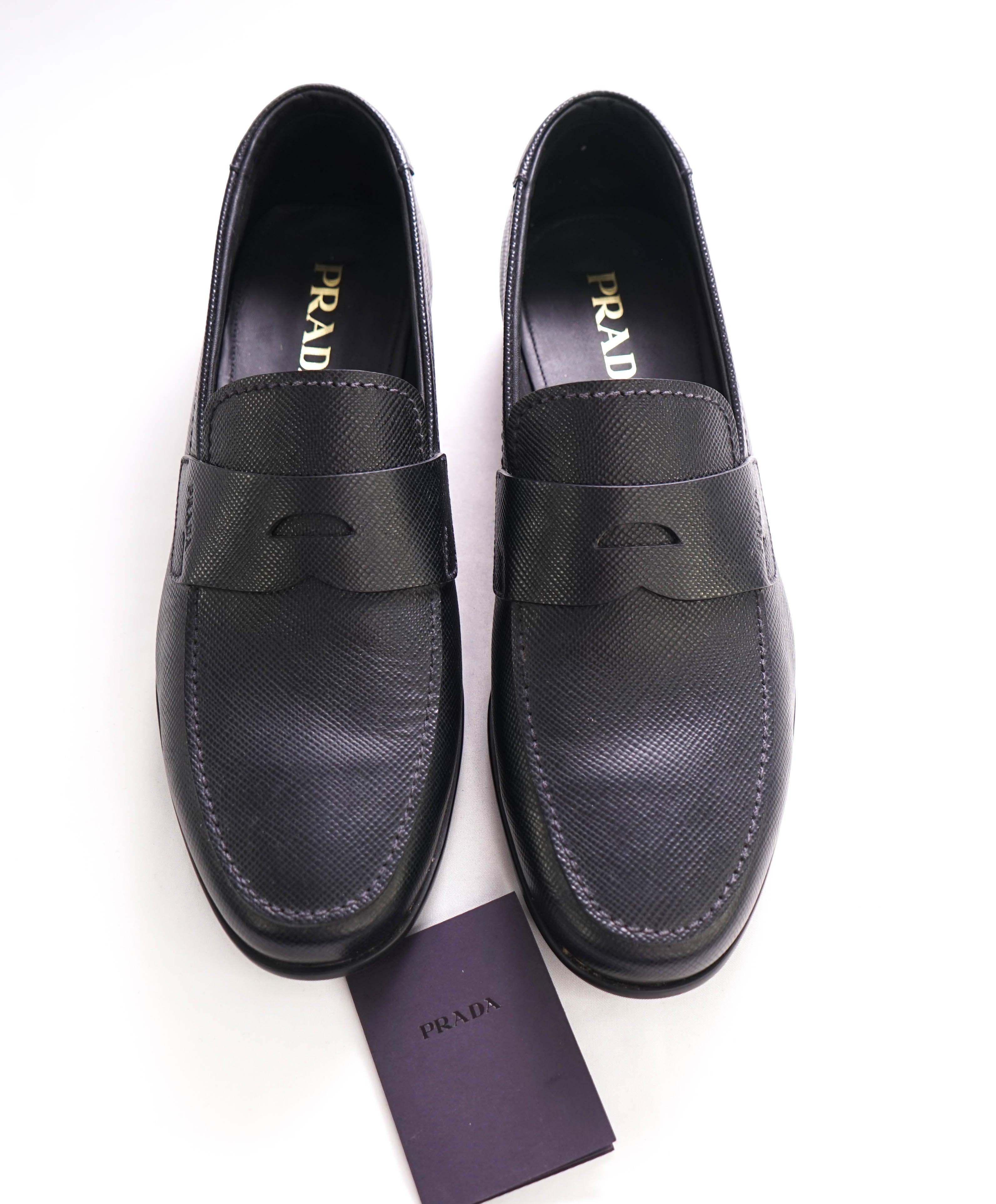 $950 PRADA - Black Saffiano Leather Penny Loafers - 10.5US (9.5 Prada)