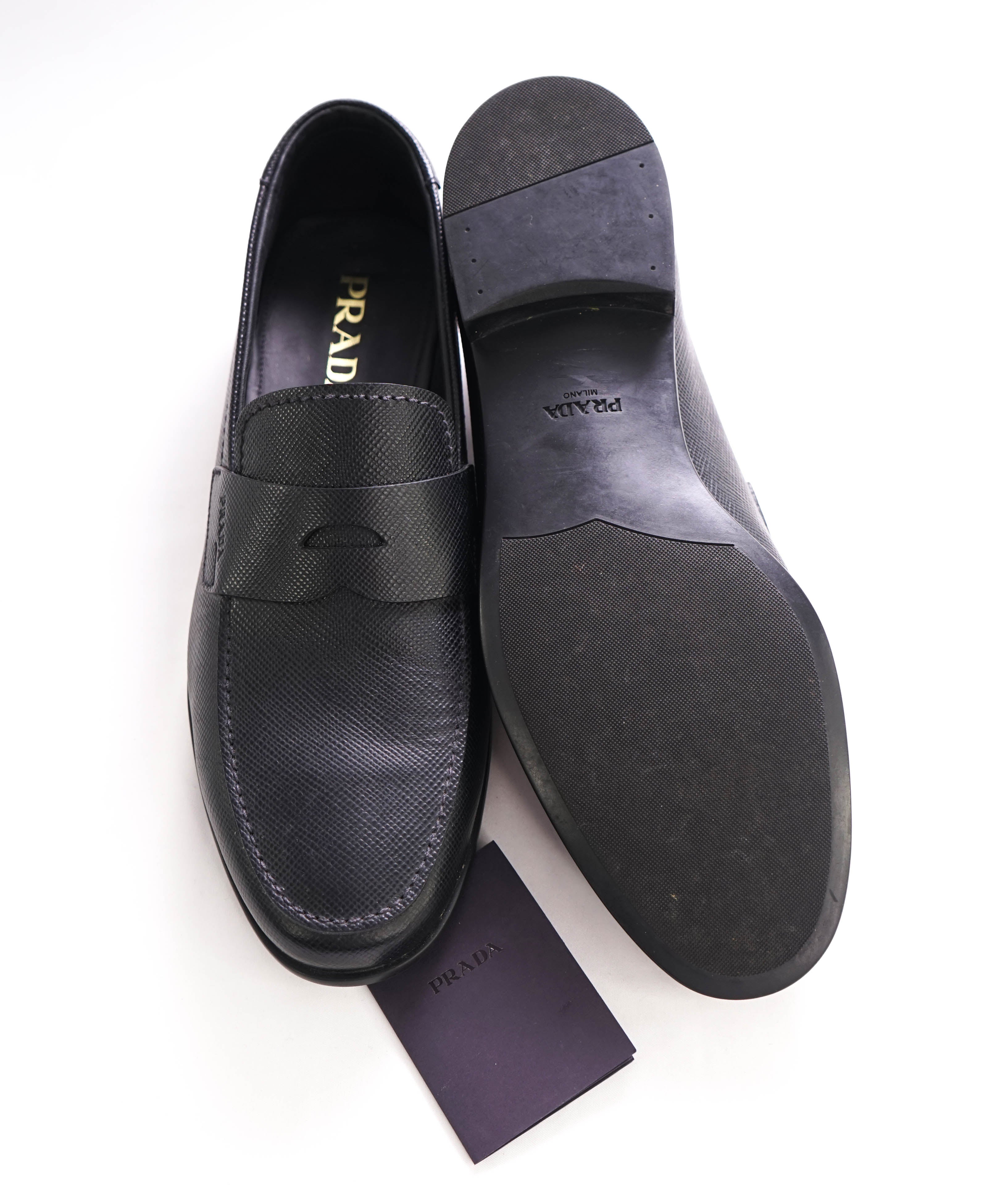 $950 PRADA - Black Saffiano Leather Penny Loafers - 10.5US (9.5 Prada)