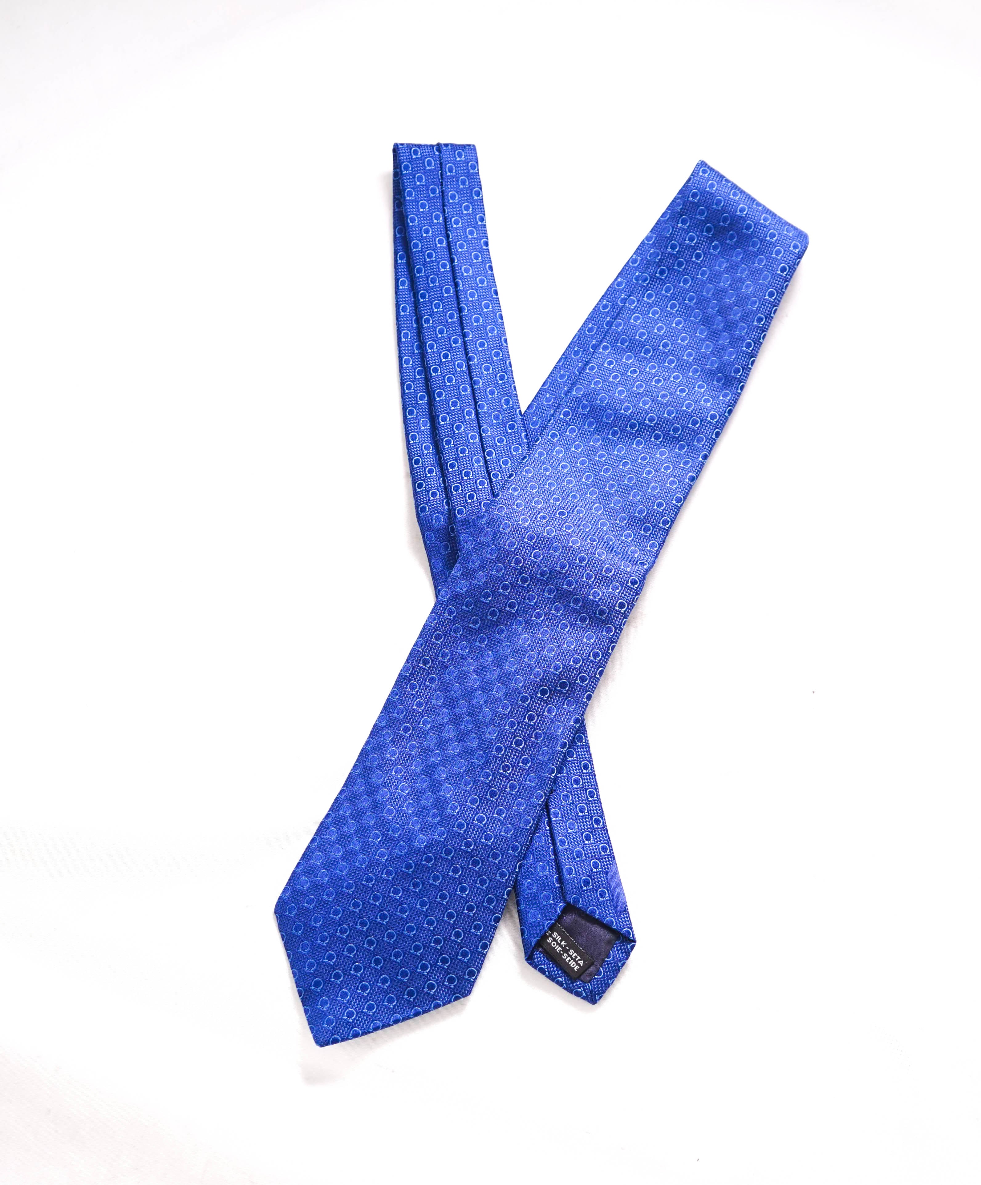 $200 SALVATORE FERRAGAMO - Blue Gancini Logo Tie 3.3" - Tie
