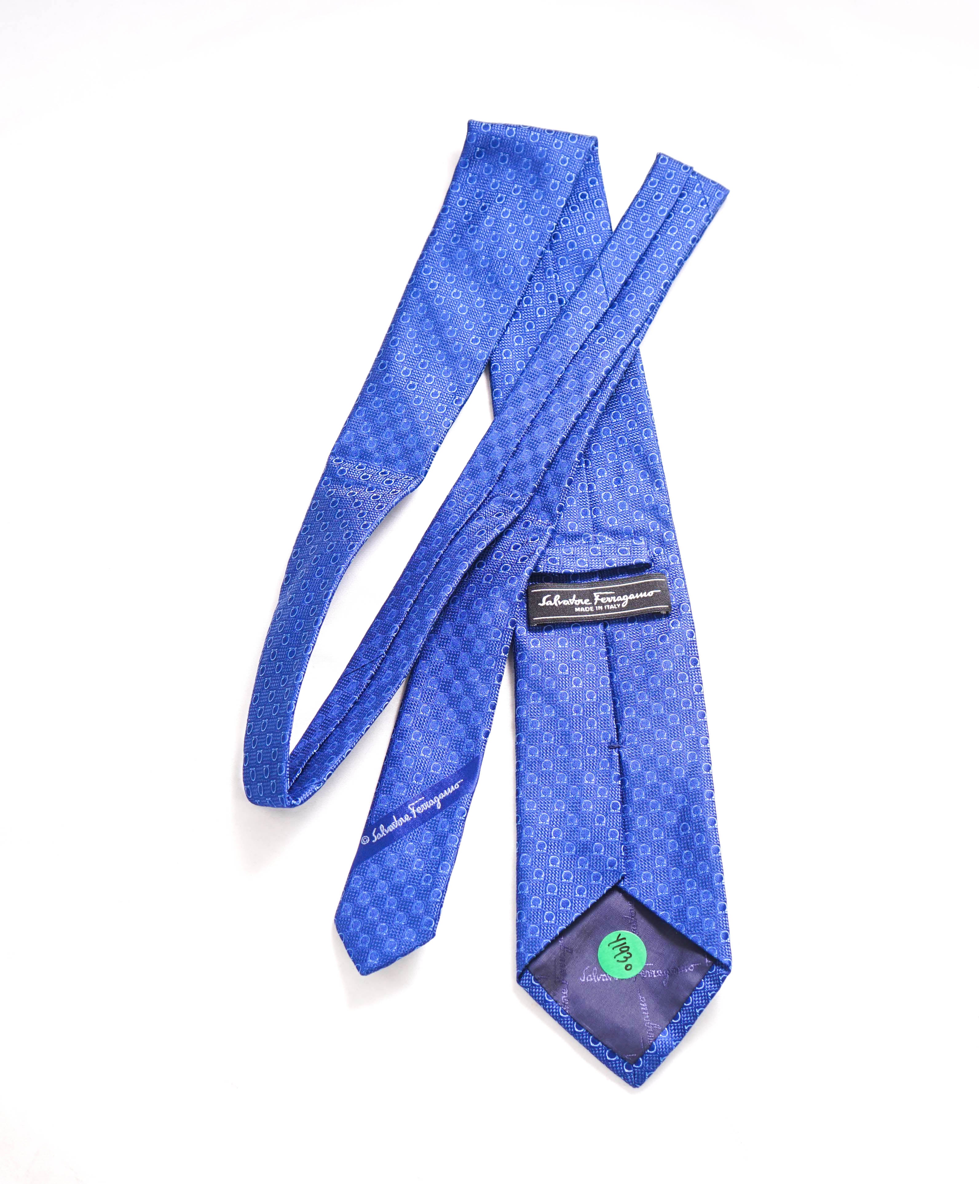 $200 SALVATORE FERRAGAMO - Blue Gancini Logo Tie 3.3" - Tie