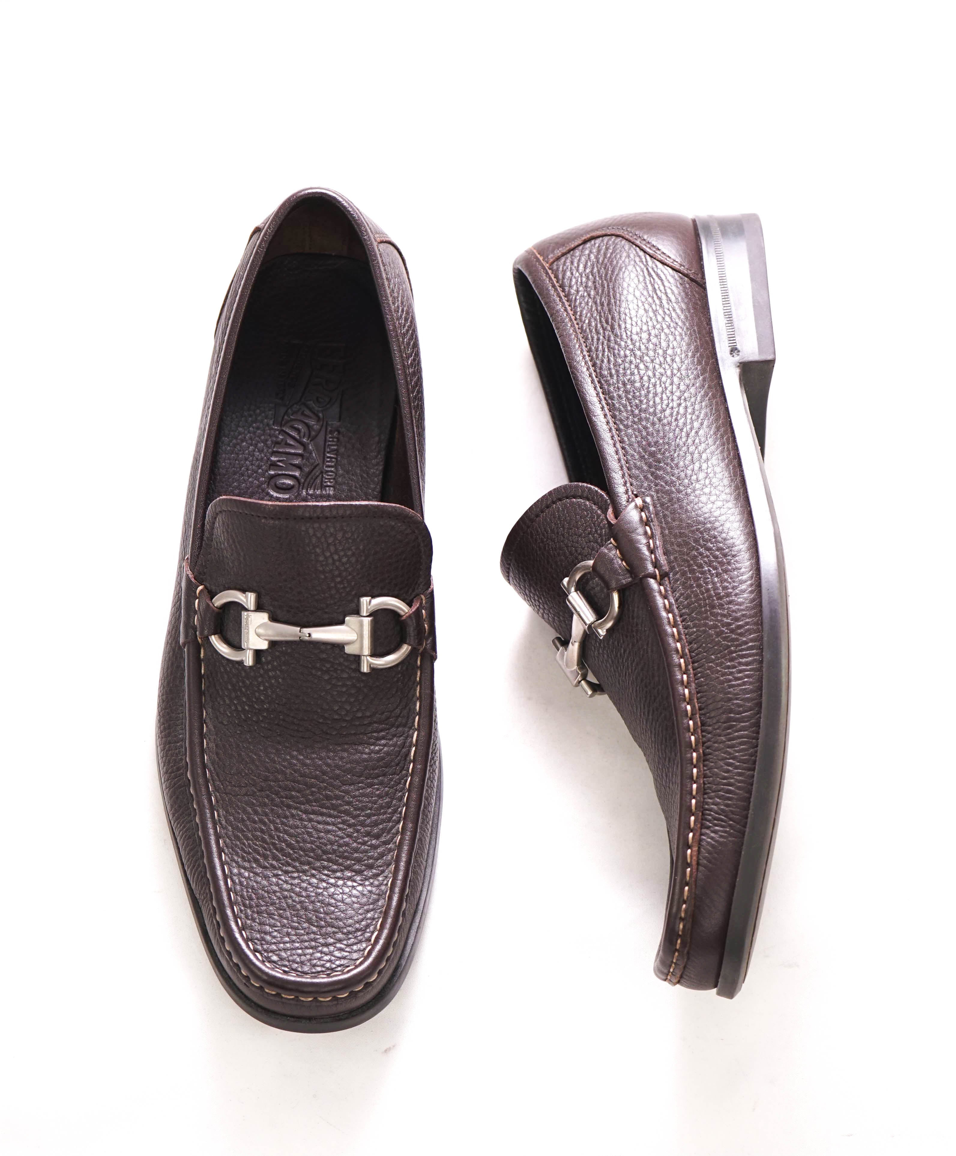 SALVATORE FERRAGAMO - “Magnifico” Brown Slip-On Loafer Logo Bit - 10 D US
