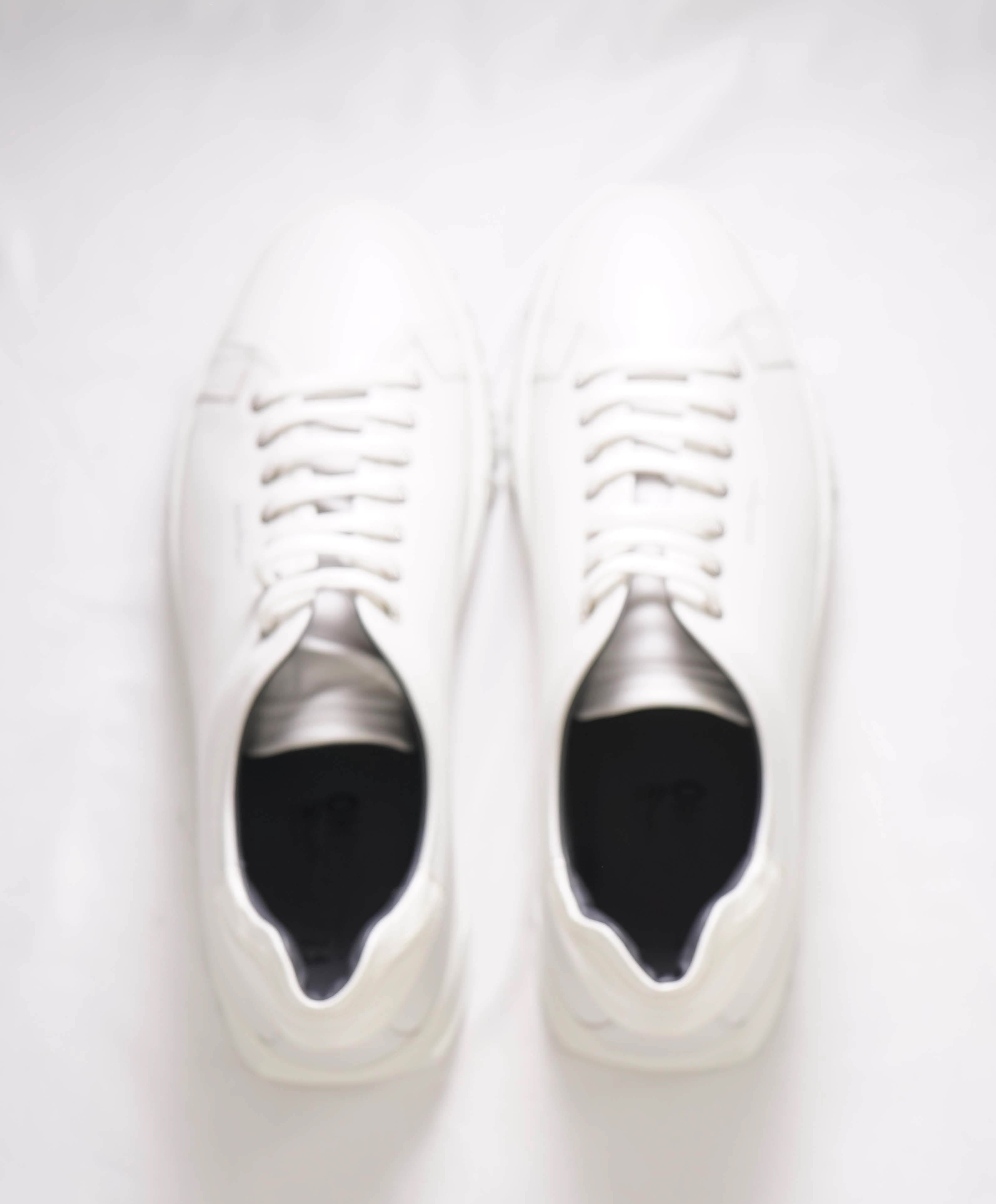 $750 SALVATORE FERRAGAMO - *Rhinoceros* White Gancini Sneaker - 10 US