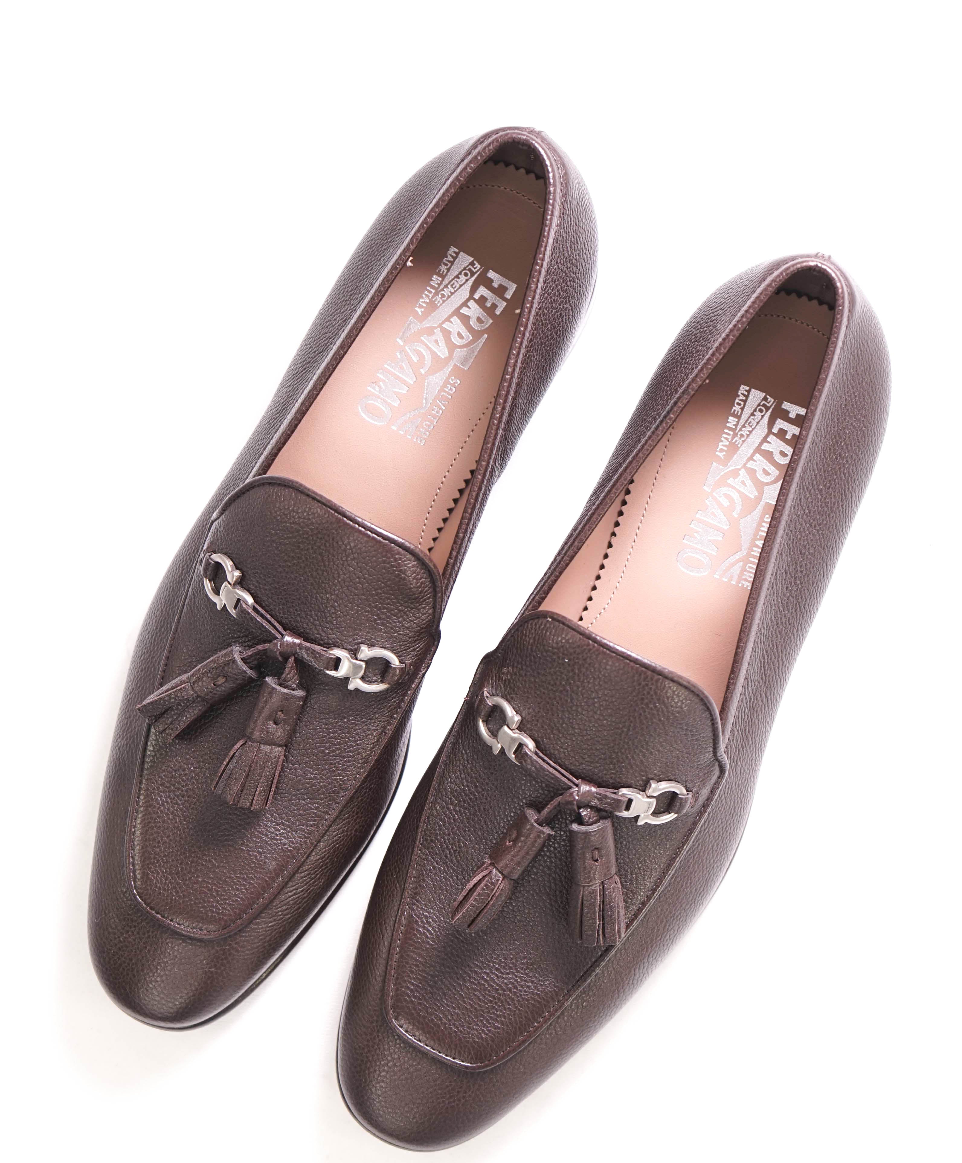$860 SALVATORE FERRAGAMO - Brown Gancini Tassel Leather Loafer- 8 E