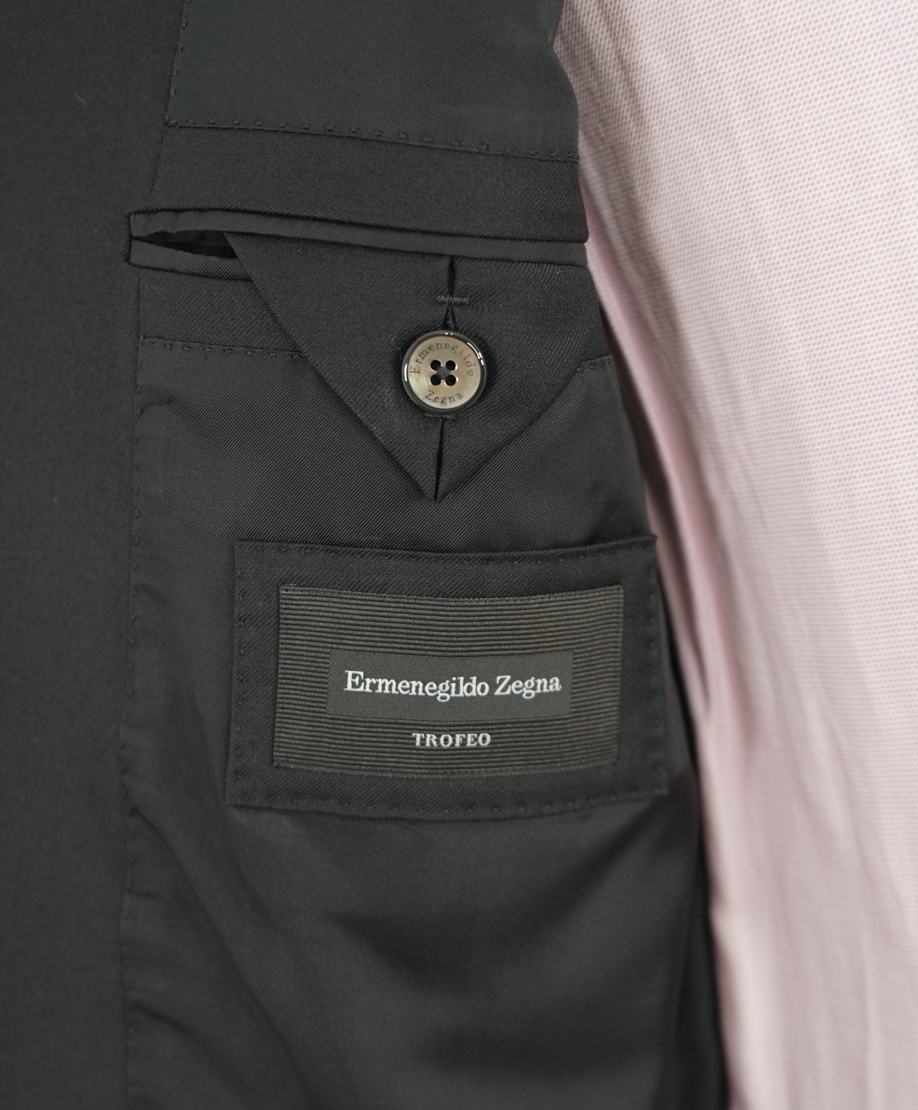 $3,995 ERMENEGILDO ZEGNA -"TROFEO" MILANO Black CLOSET STAPLE Suit - 46R