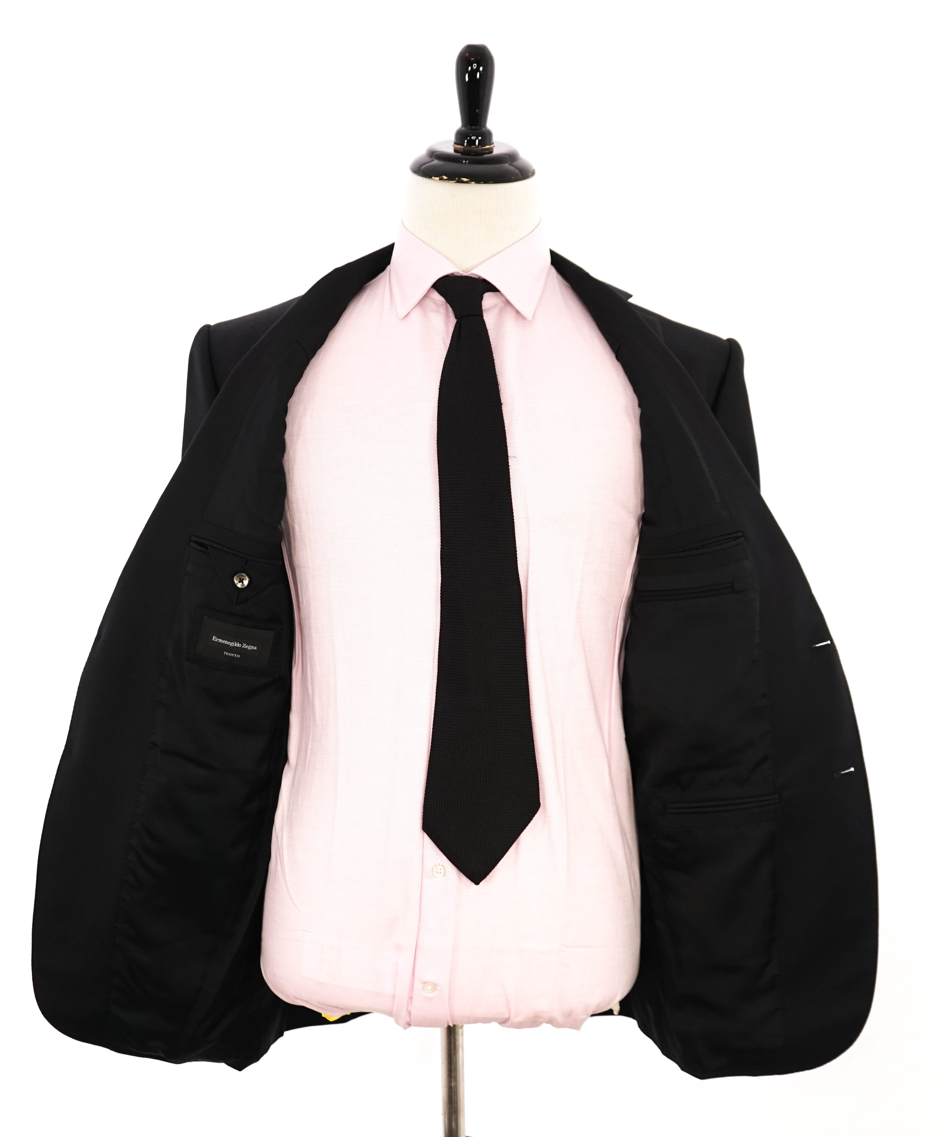 $3,995 ERMENEGILDO ZEGNA -"TROFEO" MILANO Black CLOSET STAPLE Suit - 46R