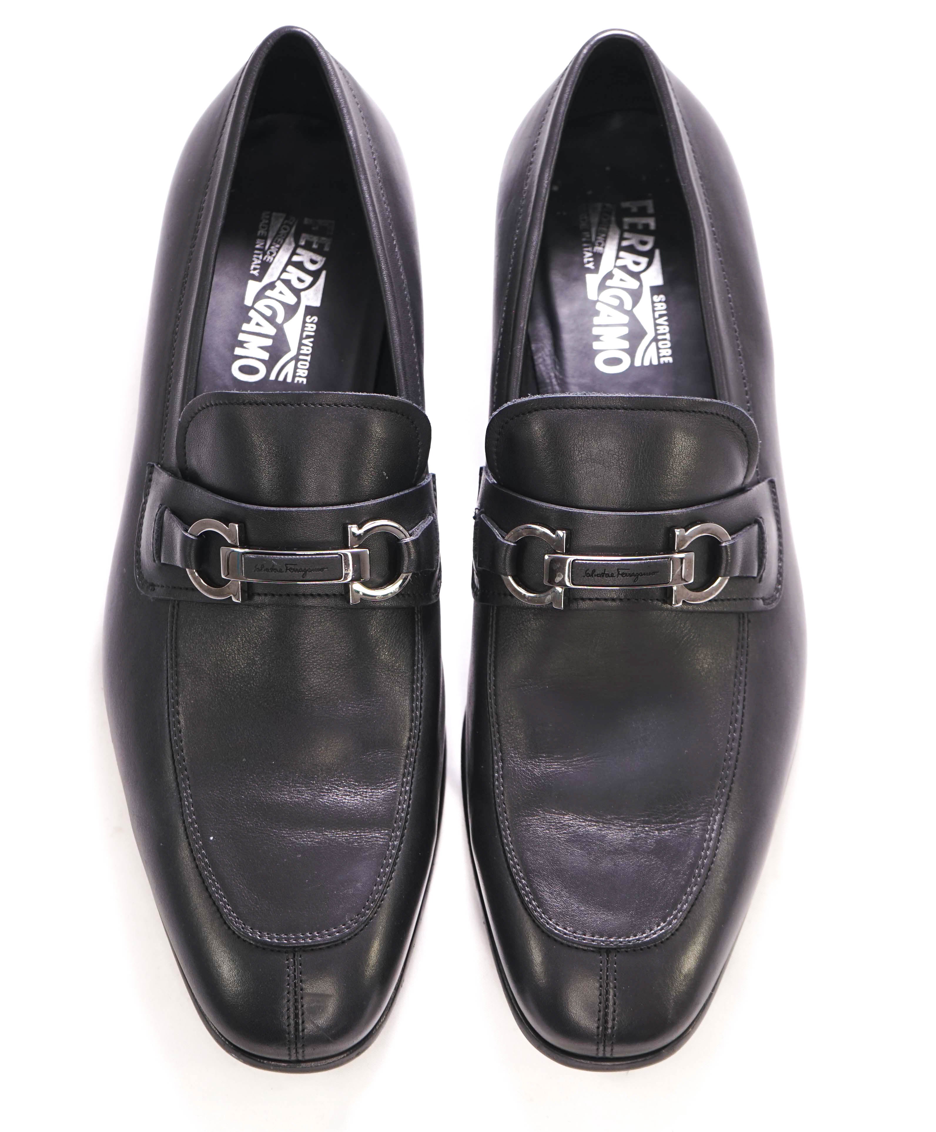 $700 SALVATORE FERRAGAMO - Black On Black Gancini Leather Loafer- 11 EE