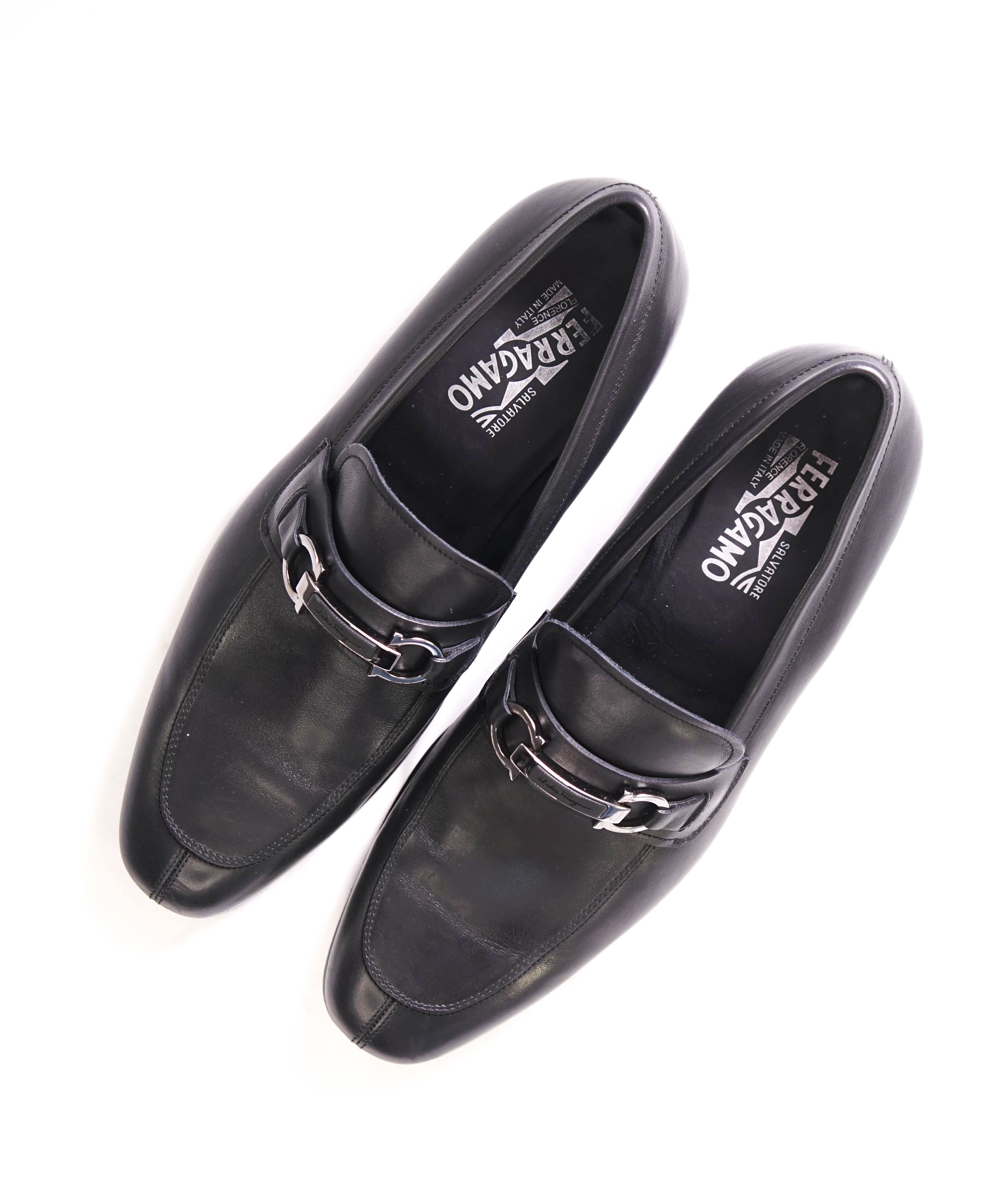 $700 SALVATORE FERRAGAMO - Black On Black Gancini Leather Loafer- 11 EE