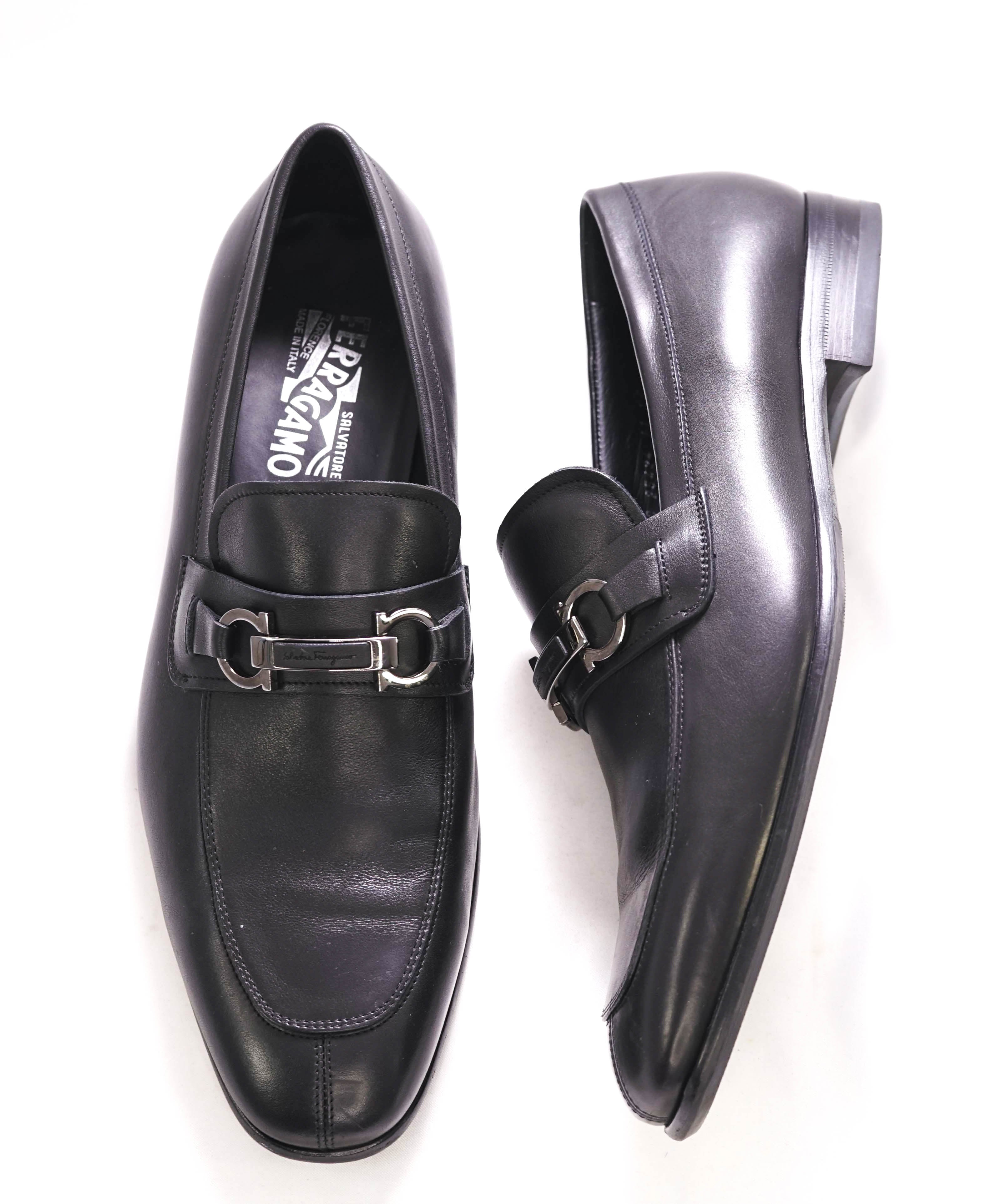 $700 SALVATORE FERRAGAMO - Black On Black Gancini Leather Loafer- 11 EE