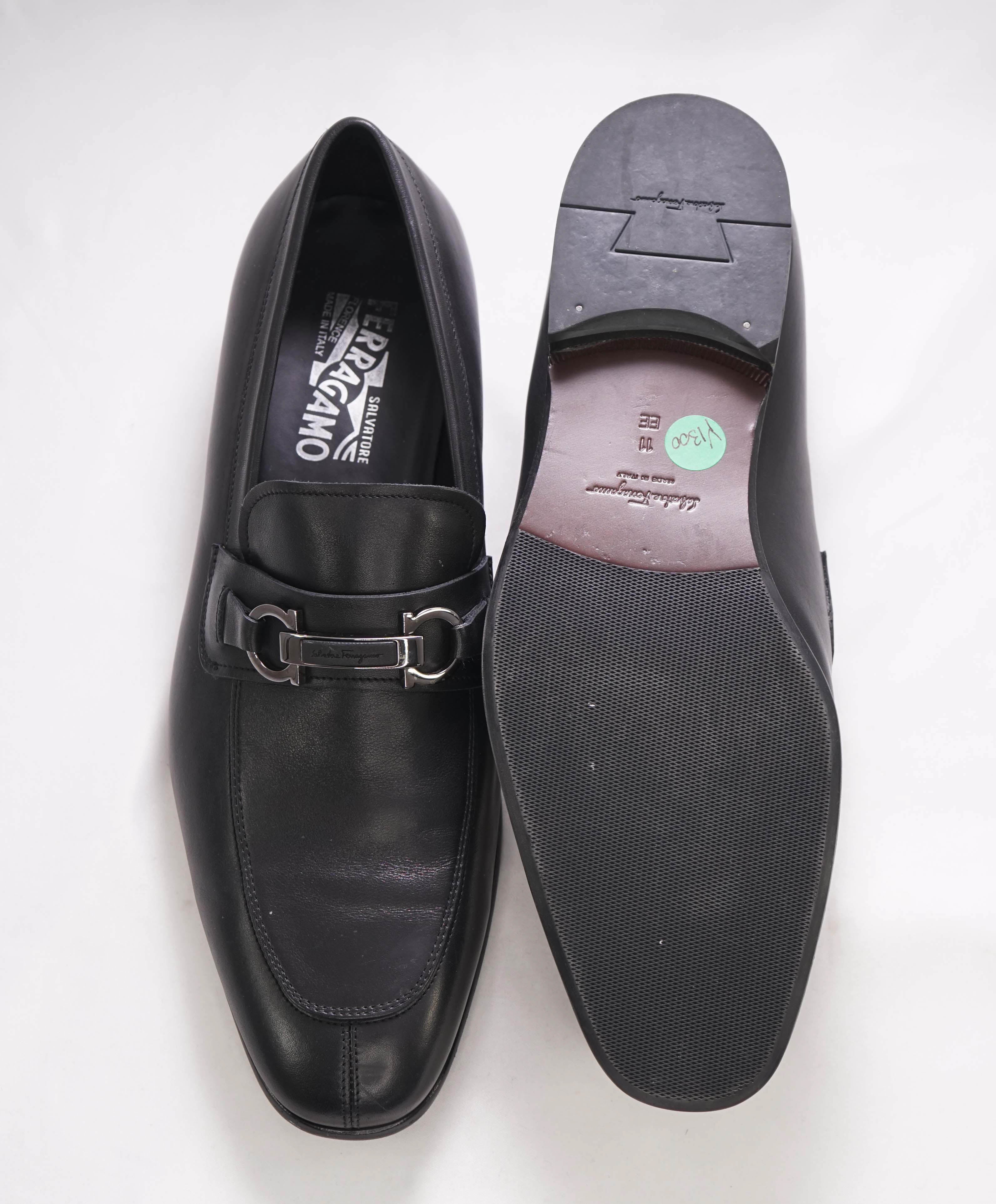$700 SALVATORE FERRAGAMO - Black On Black Gancini Leather Loafer- 11 EE