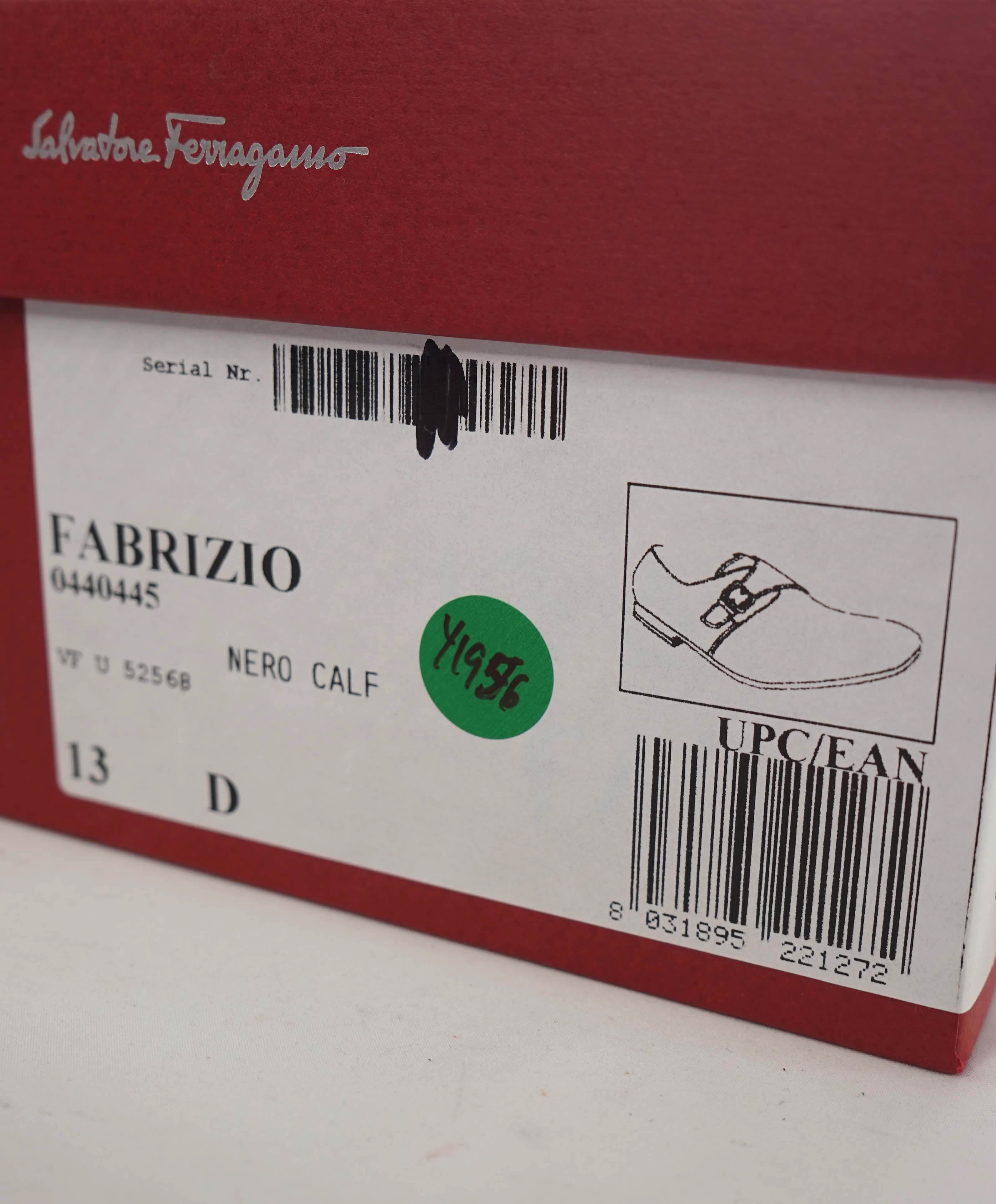 $850 SALVATORE FERRAGAMO - "FABRIZIO" Black Single Monk Leather Loafer - 13 D US