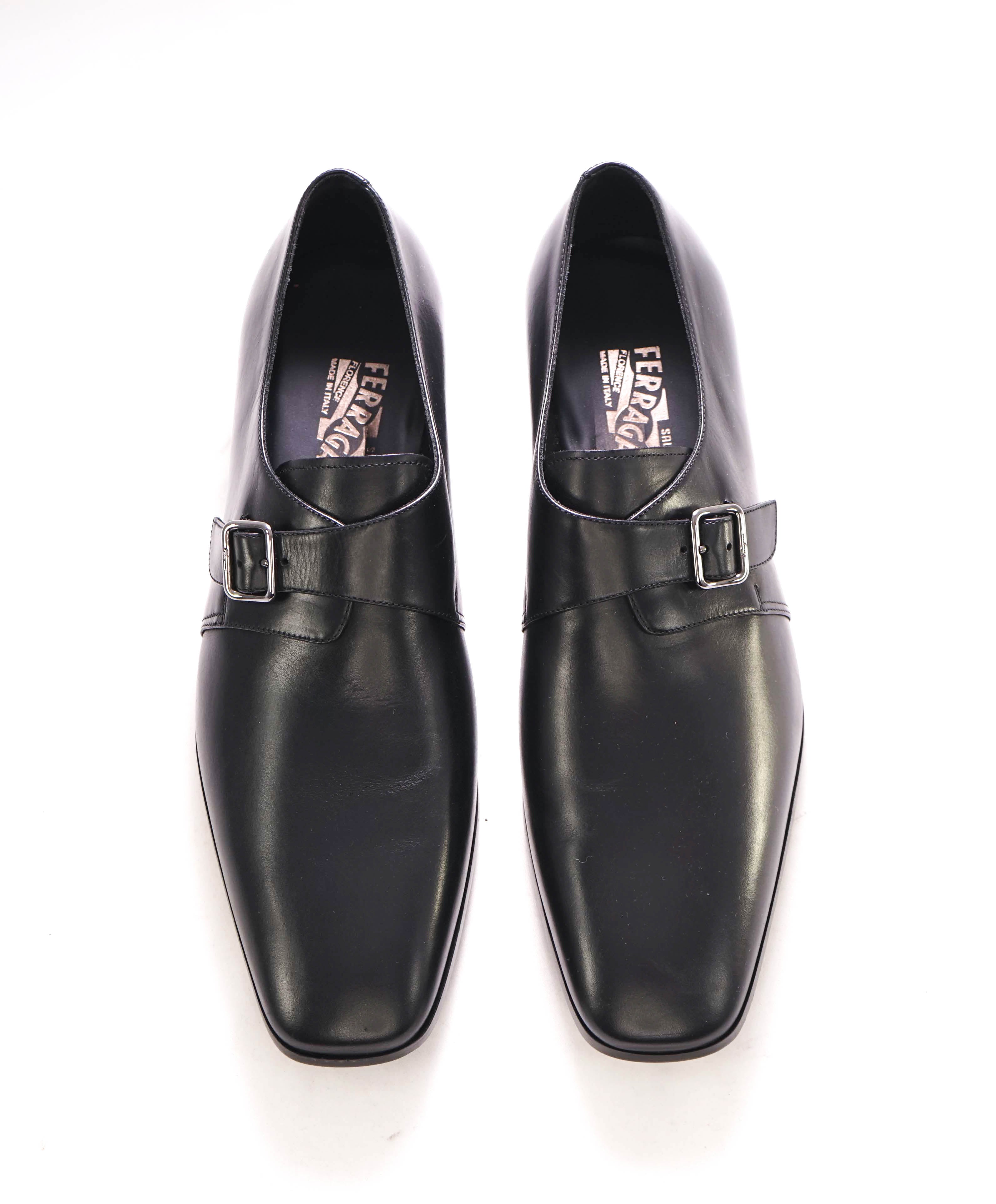 $850 SALVATORE FERRAGAMO - "FABRIZIO" Black Single Monk Leather Loafer - 13 D US