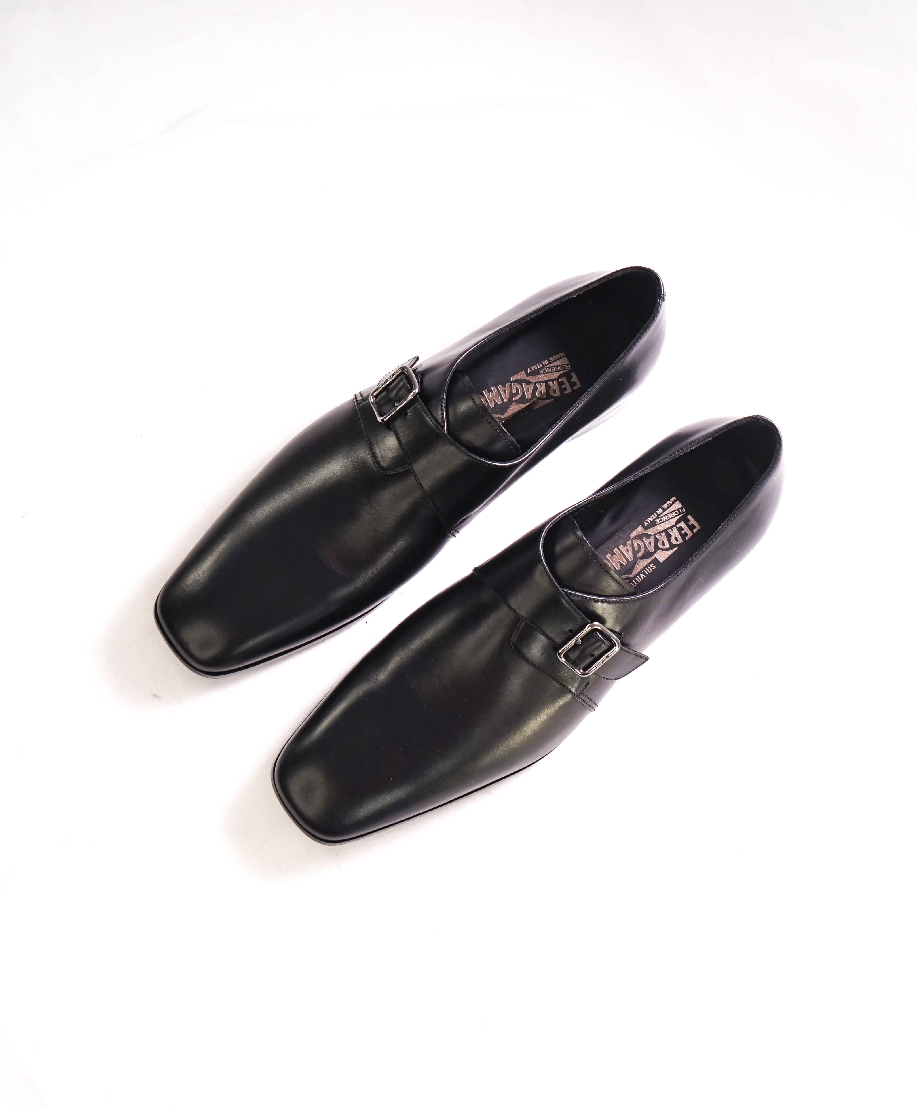 $850 SALVATORE FERRAGAMO - "FABRIZIO" Black Single Monk Leather Loafer - 13 D US