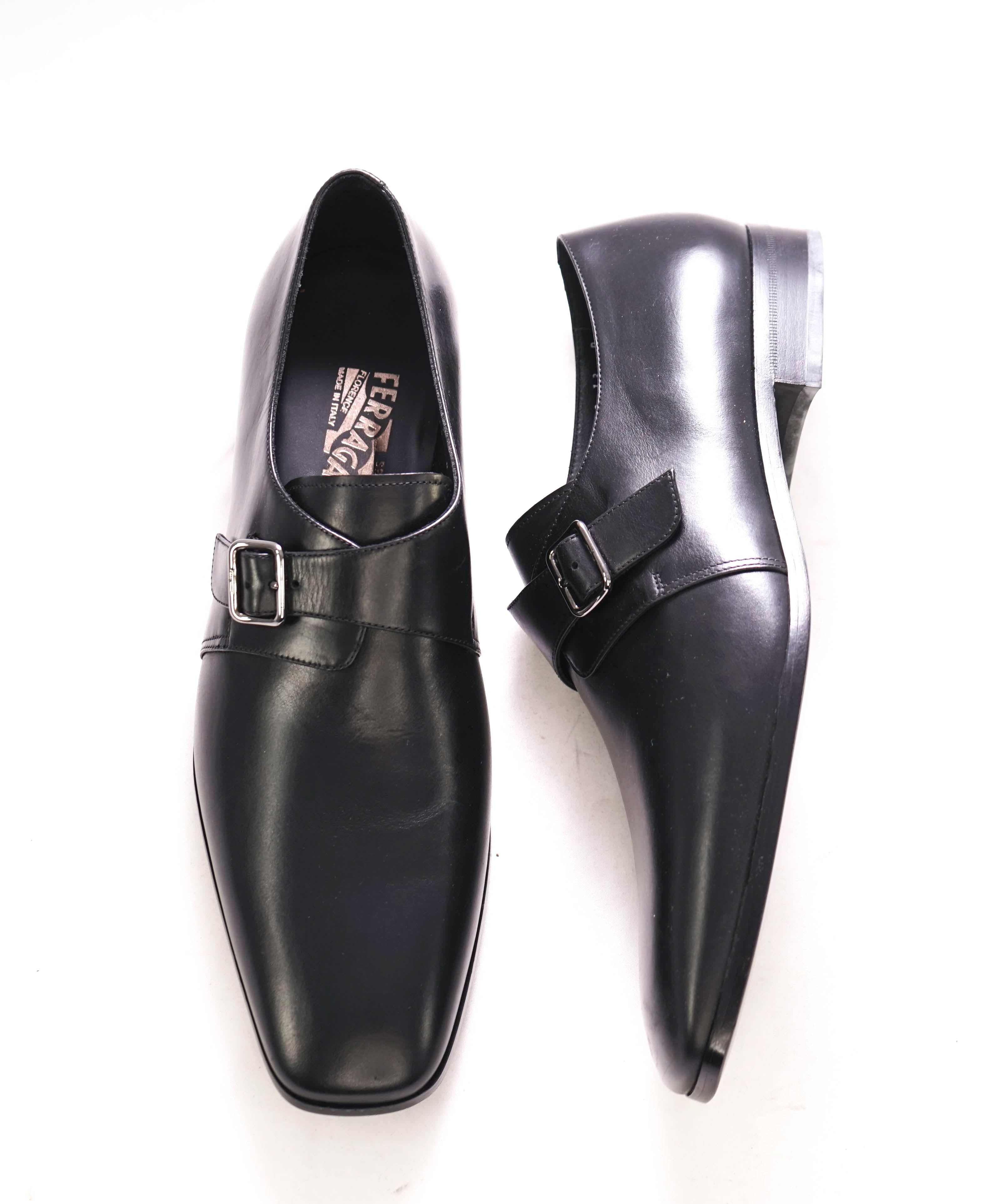 $850 SALVATORE FERRAGAMO - "FABRIZIO" Black Single Monk Leather Loafer - 13 D US