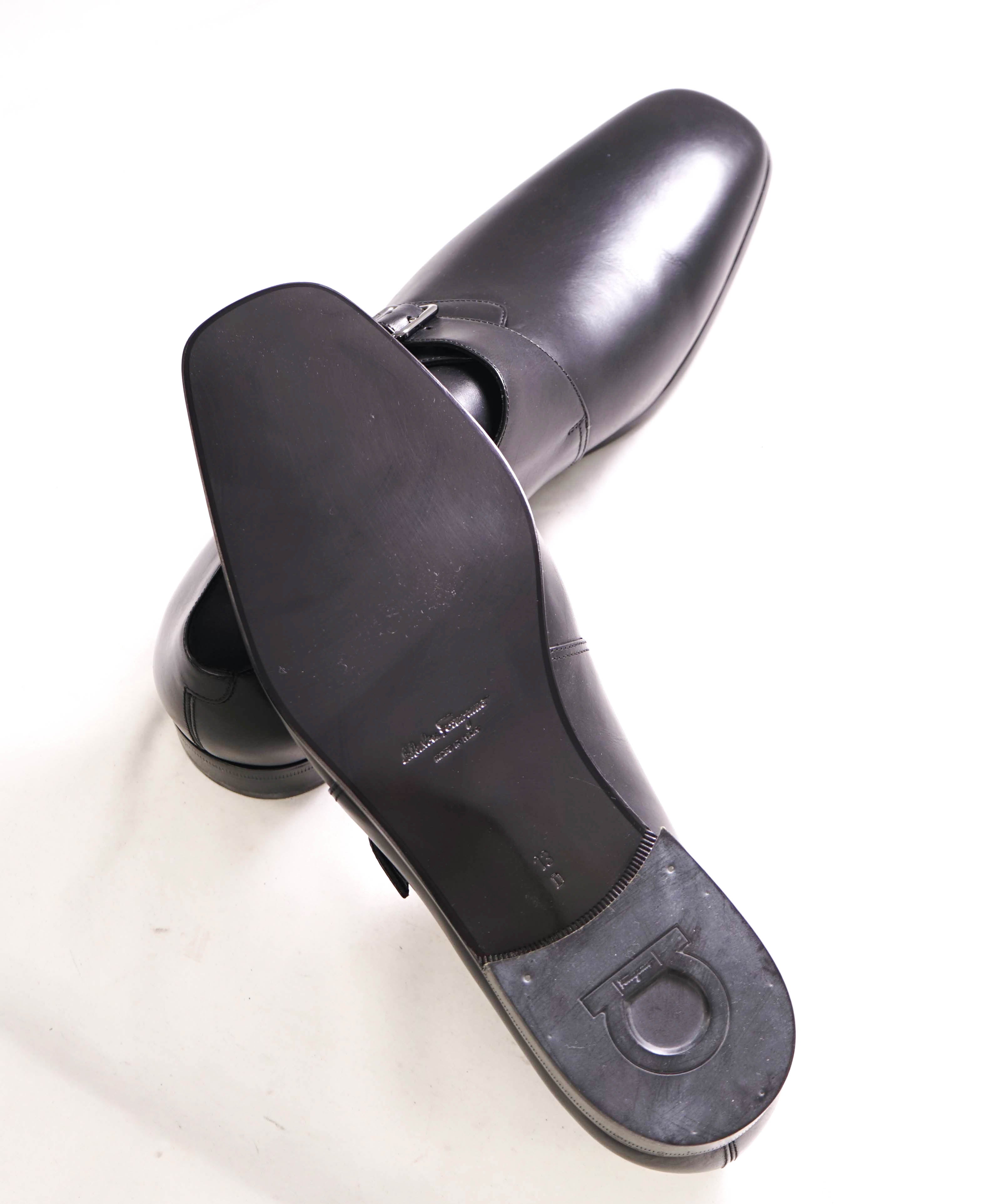 $850 SALVATORE FERRAGAMO - "FABRIZIO" Black Single Monk Leather Loafer - 13 D US