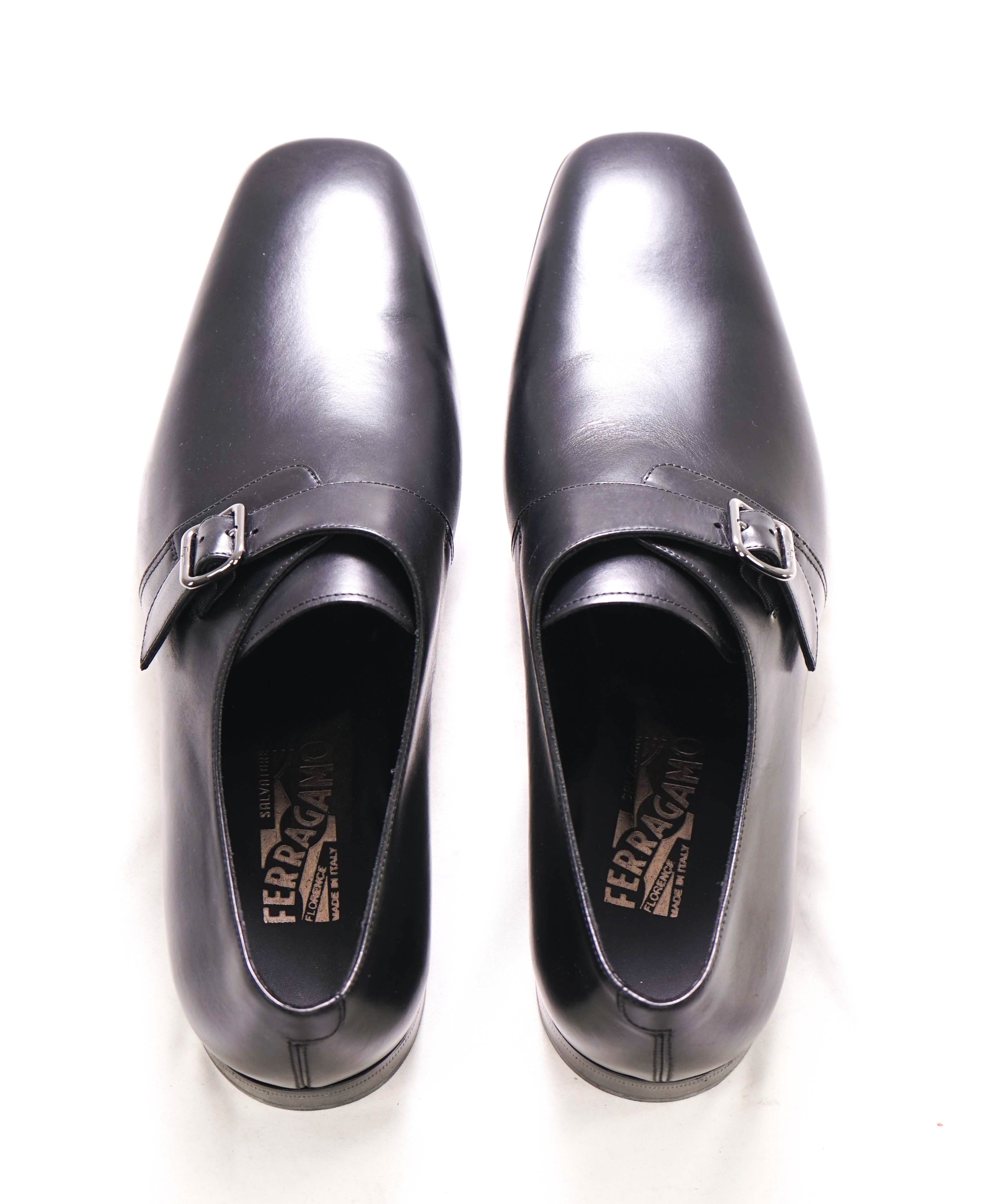 $850 SALVATORE FERRAGAMO - "FABRIZIO" Black Single Monk Leather Loafer - 13 D US