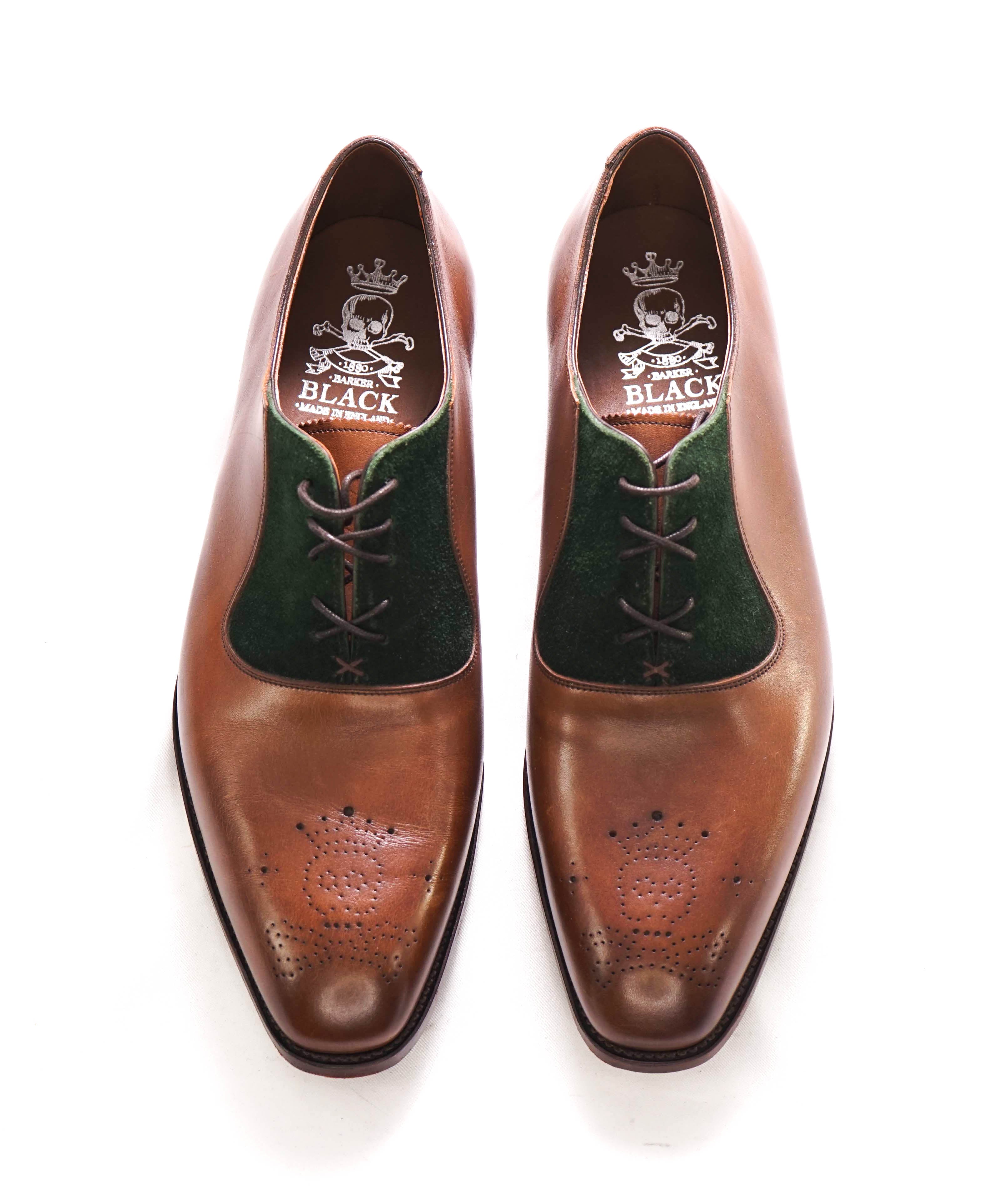 $875 BARKER BLACK - "ALTHORP" Brown/Green Suede Leather Oxford - 9.5US (8.5 UK)