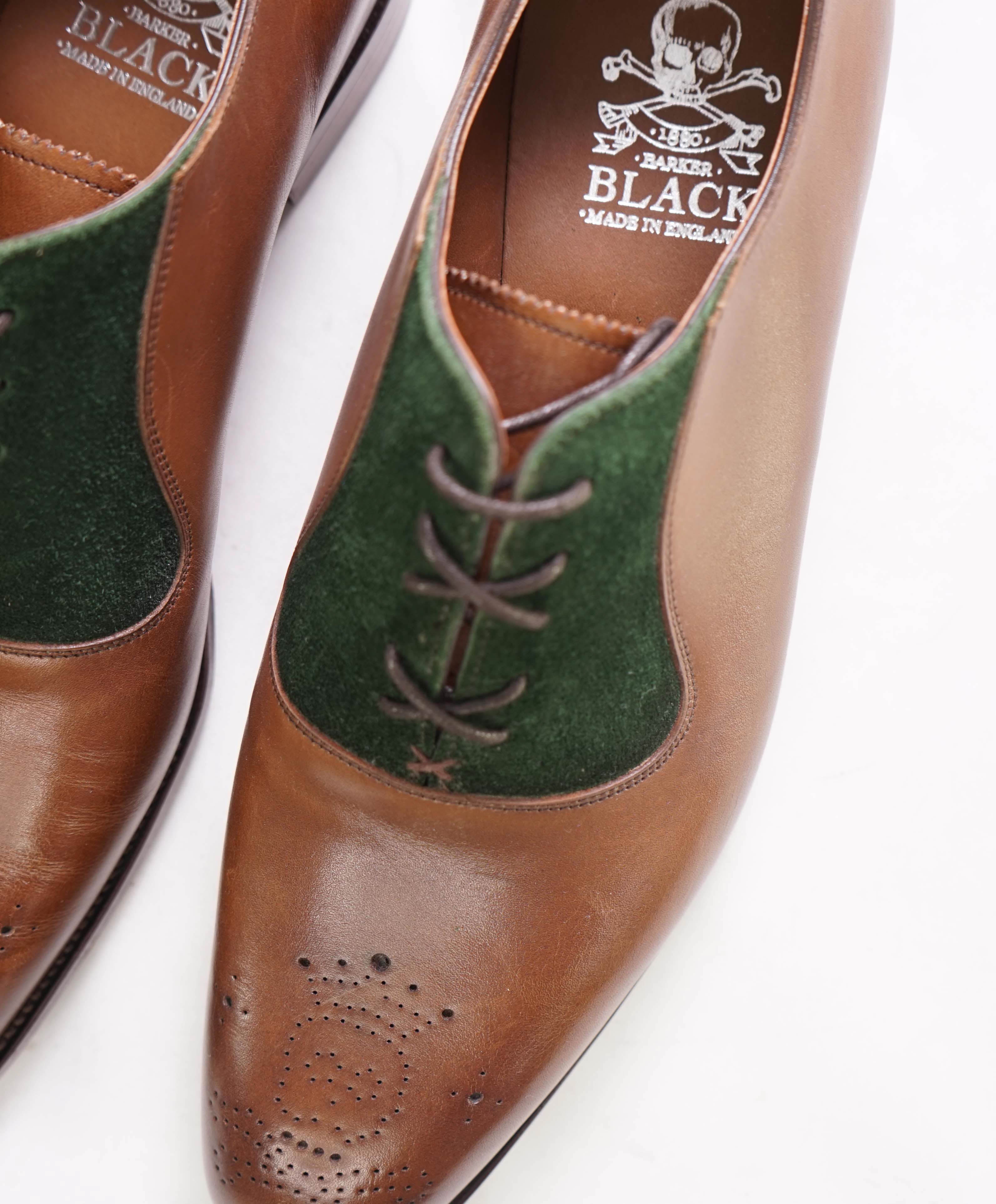 $875 BARKER BLACK - "ALTHORP" Brown/Green Suede Leather Oxford - 9.5US (8.5 UK)