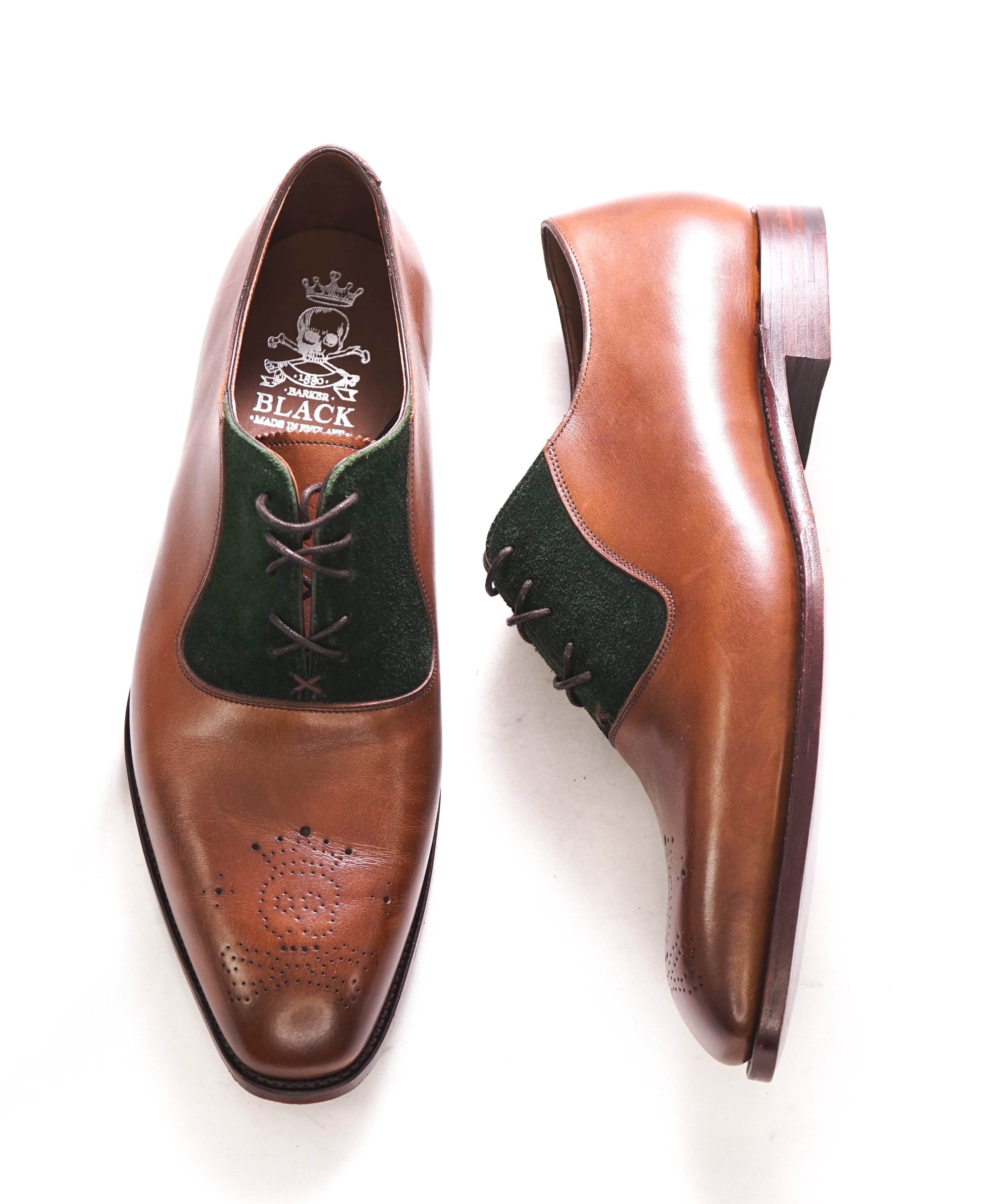 $875 BARKER BLACK - "ALTHORP" Brown/Green Suede Leather Oxford - 9.5US (8.5 UK)