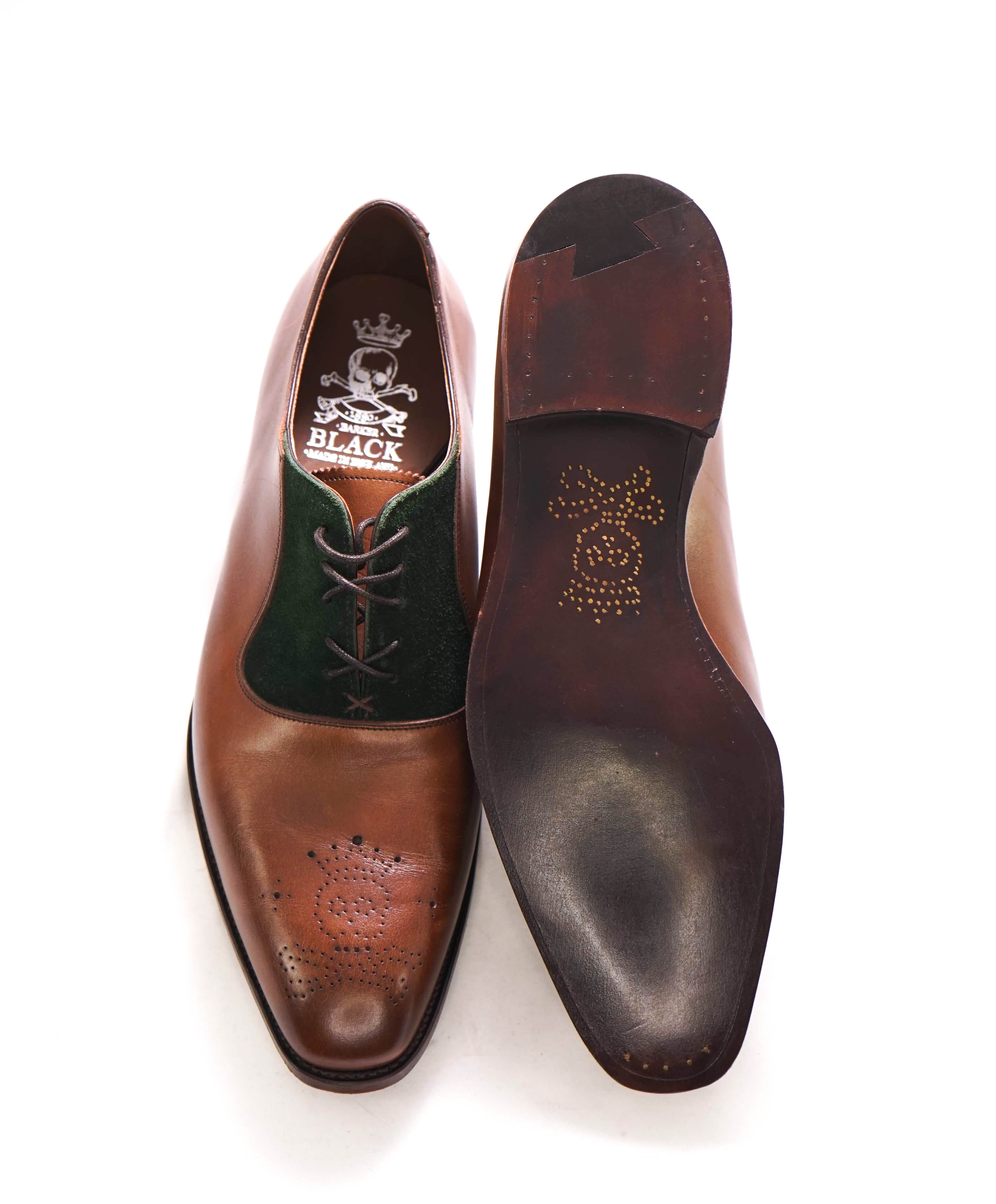 $875 BARKER BLACK - "ALTHORP" Brown/Green Suede Leather Oxford - 9.5US (8.5 UK)