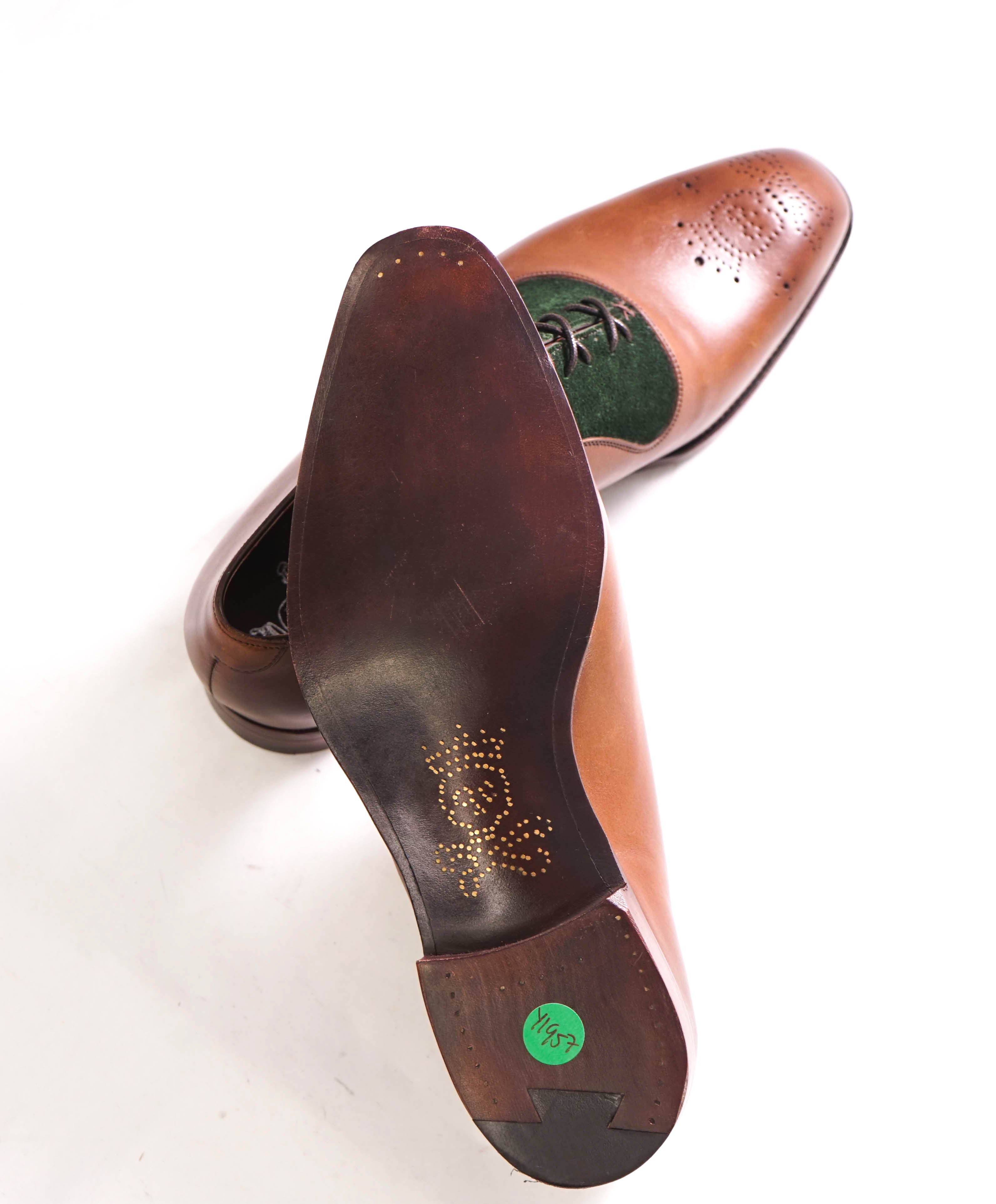 $875 BARKER BLACK - "ALTHORP" Brown/Green Suede Leather Oxford - 9.5US (8.5 UK)