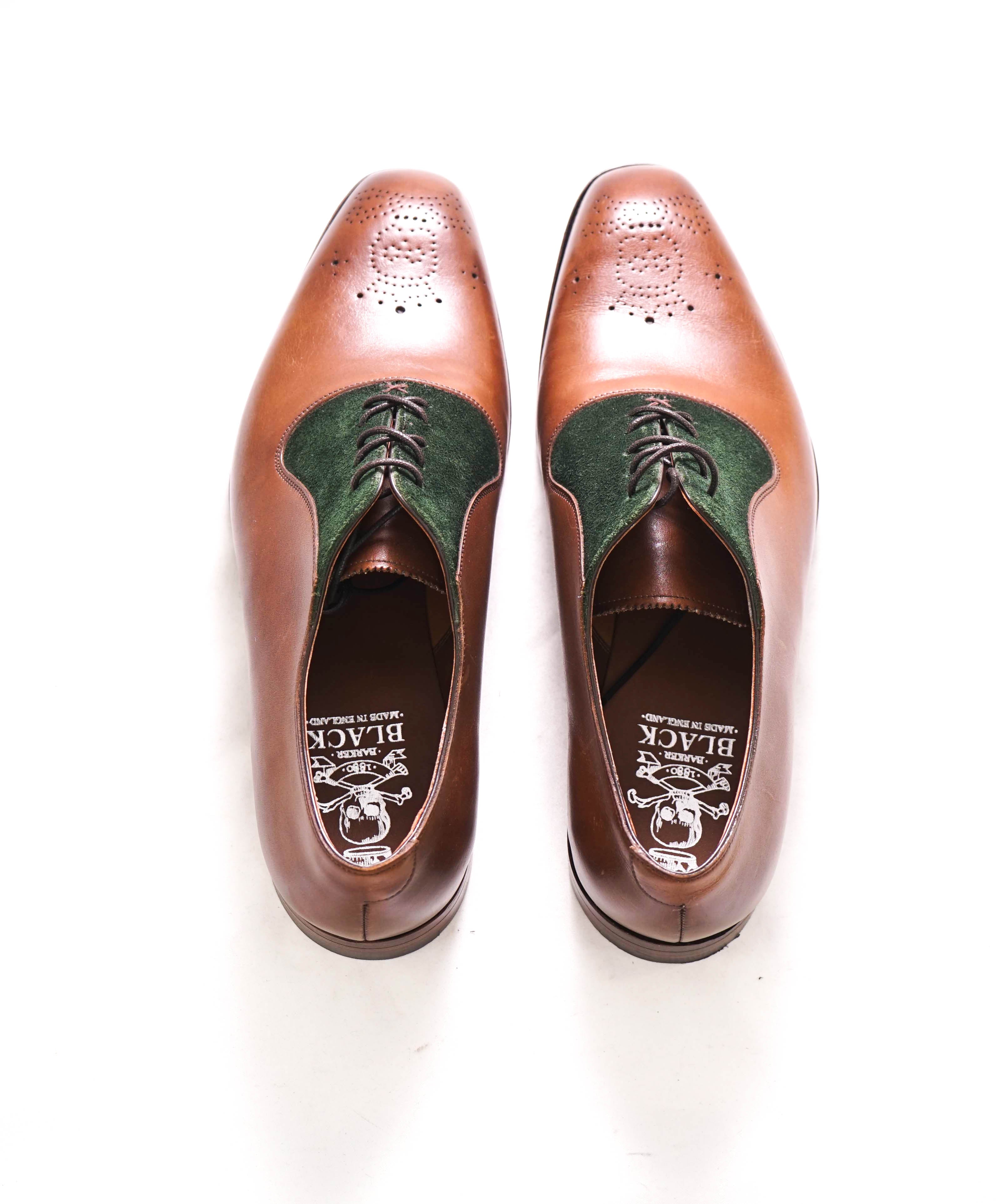 $875 BARKER BLACK - "ALTHORP" Brown/Green Suede Leather Oxford - 9.5US (8.5 UK)