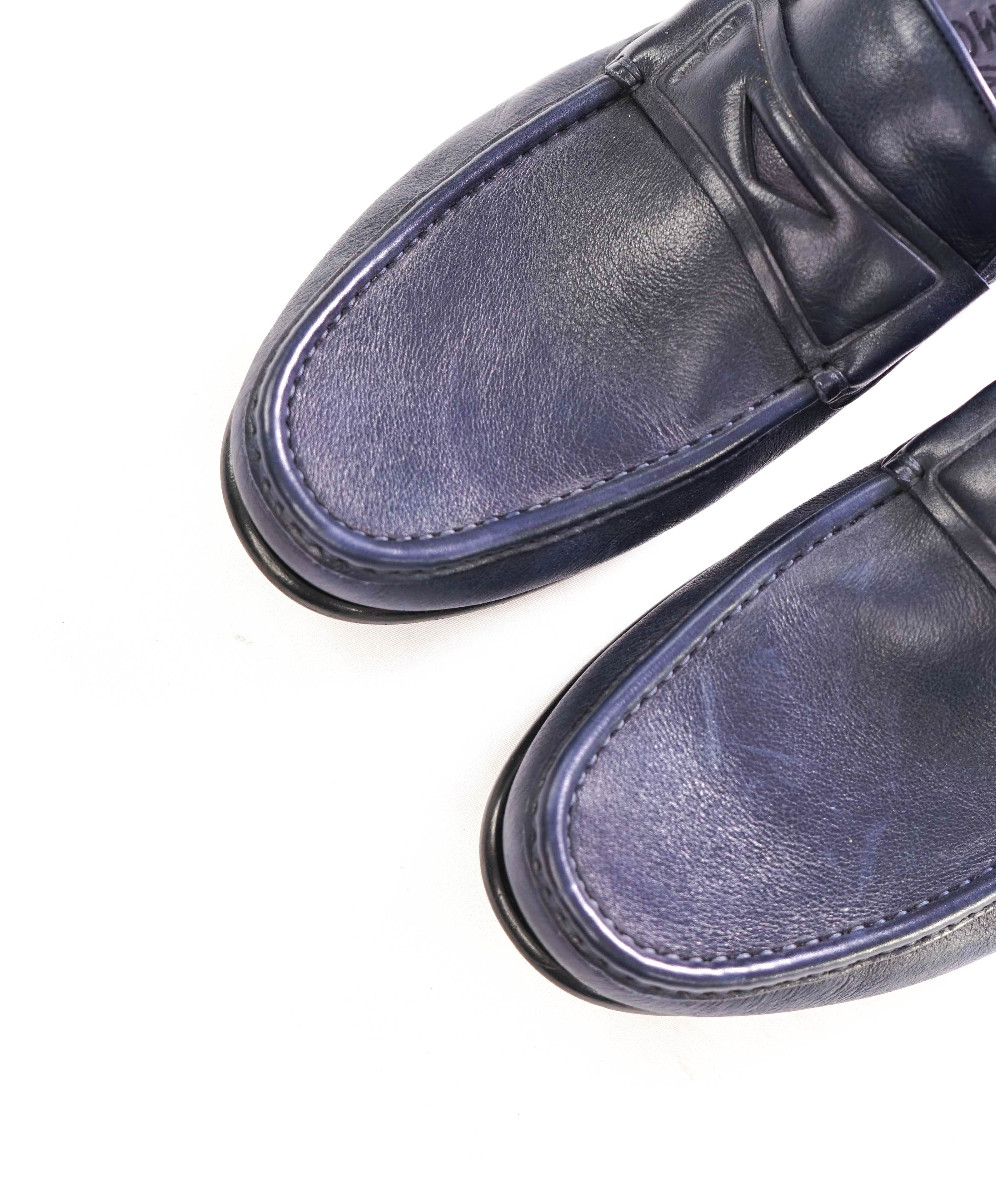 SALVATORE FERRAGAMO - Navy Blue LOGO Penny Loafers Round Toe - 11.5 EE US