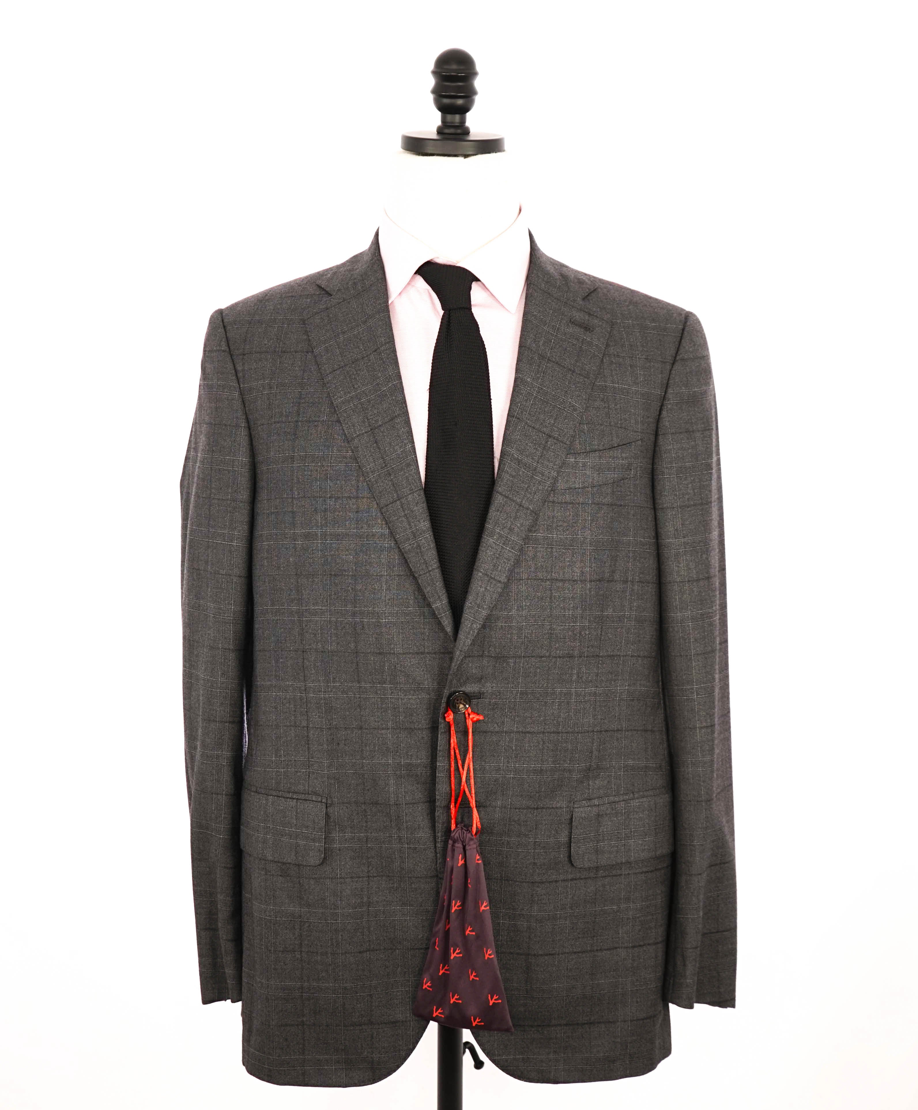 $4,295 ISAIA - Gray Check Plaid *CLOSET STAPLE* Coral Pin Suit - 40R