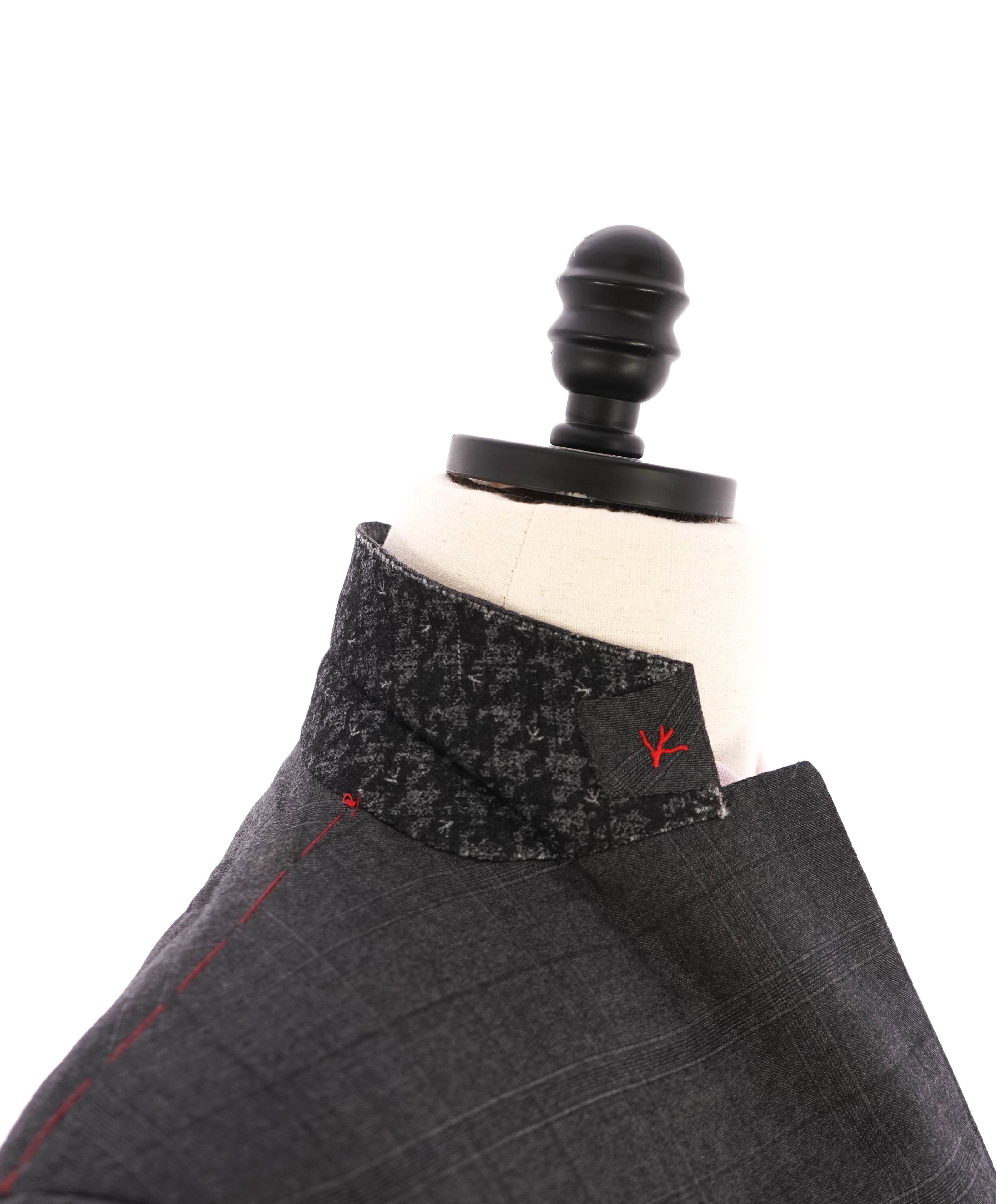 $4,295 ISAIA - Gray Check Plaid *CLOSET STAPLE* Coral Pin Suit - 40R