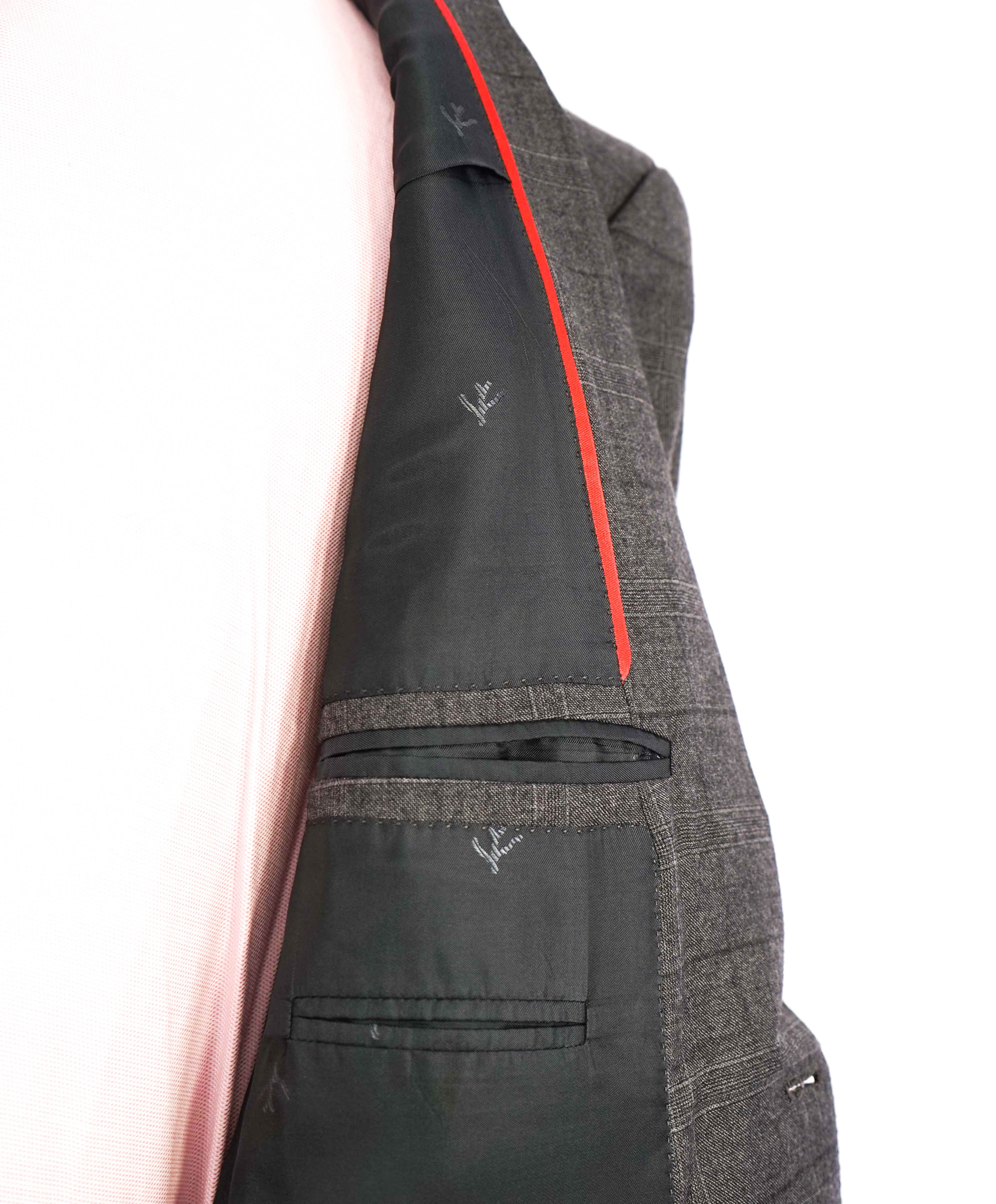 $4,295 ISAIA - Gray Check Plaid *CLOSET STAPLE* Coral Pin Suit - 40R