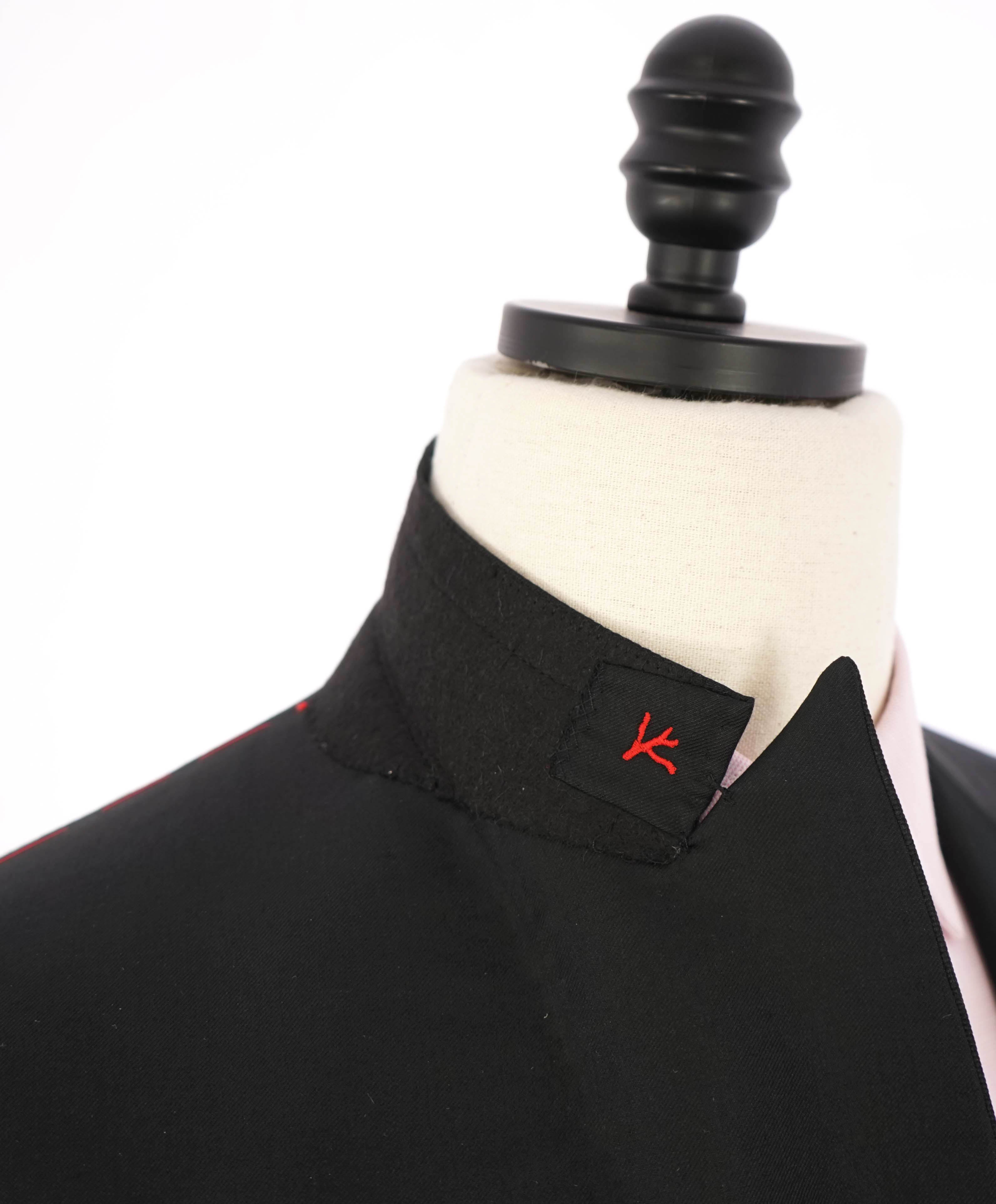 $4,595 ISAIA - "AQUASPIDER" Satin PEAK LAPEL Black Wool Tuxedo - 42S