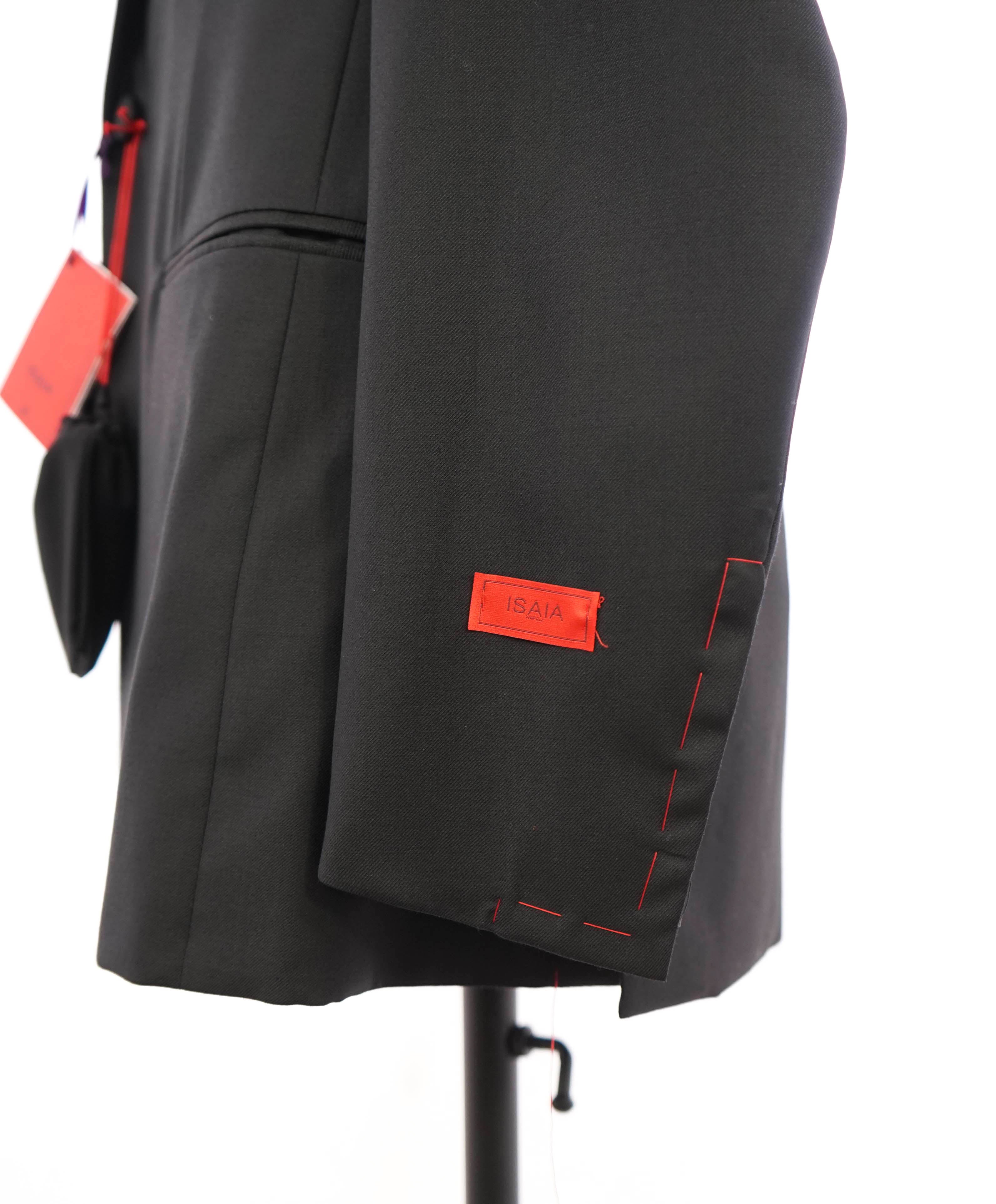 $4,595 ISAIA - "AQUASPIDER" Satin PEAK LAPEL Black Wool Tuxedo - 42S