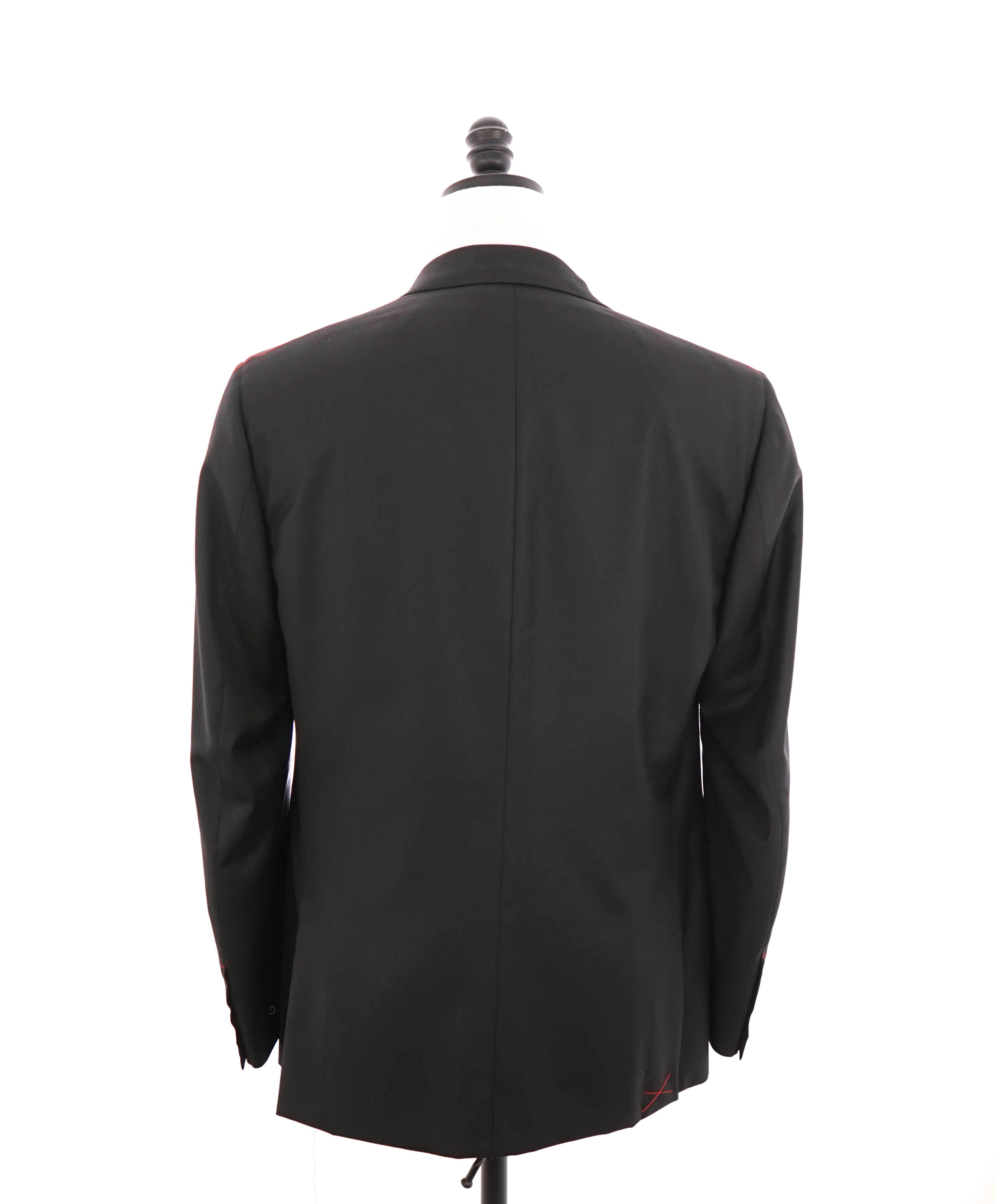 $4,595 ISAIA - "AQUASPIDER" Satin PEAK LAPEL Black Wool Tuxedo - 42S