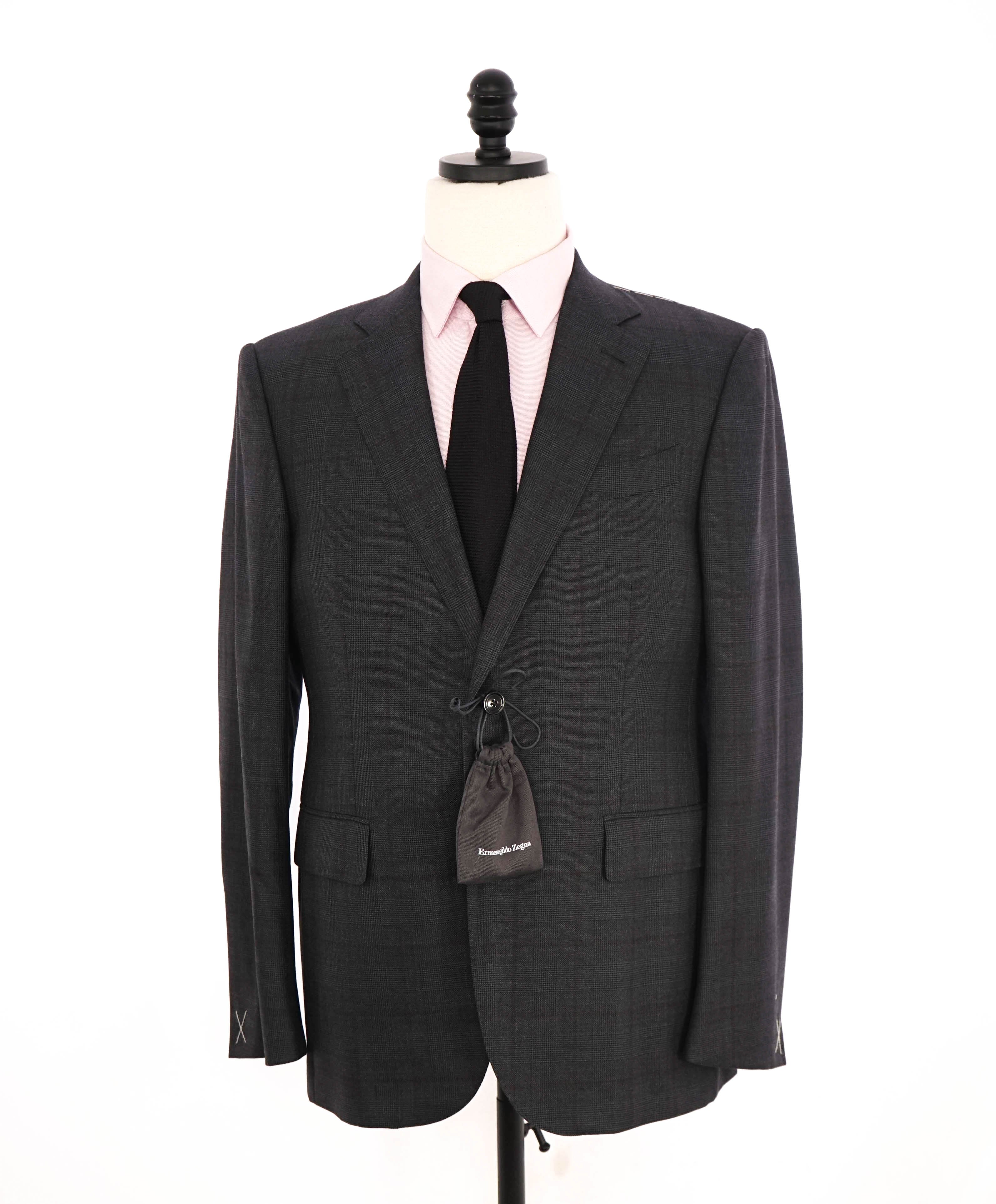 $3,995 ERMENEGILDO ZEGNA -"TROFEO 600" Prince of Wales Check Gray/Red Suit - 40S