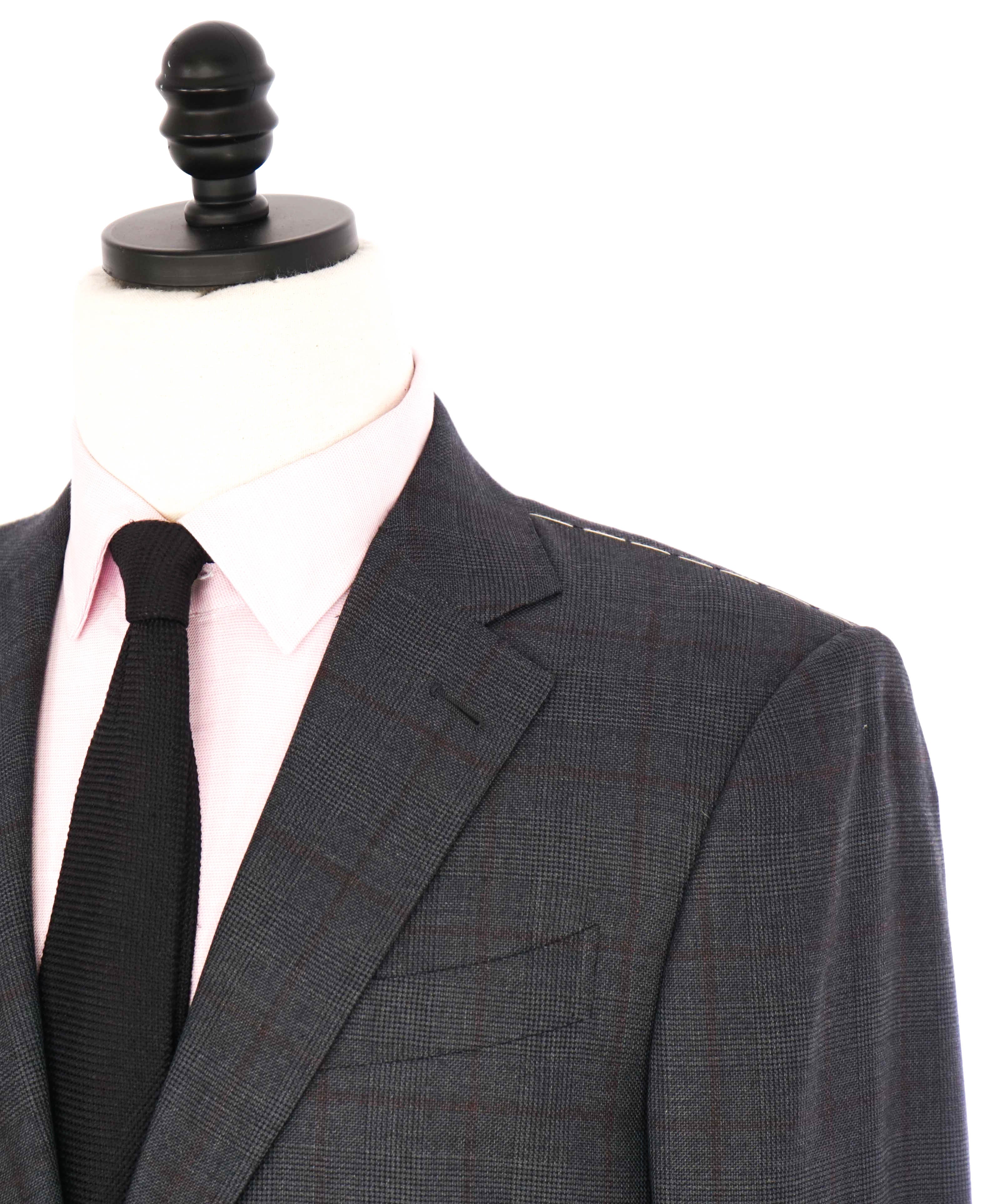 $3,995 ERMENEGILDO ZEGNA -"TROFEO 600" Prince of Wales Check Gray/Red Suit - 40S