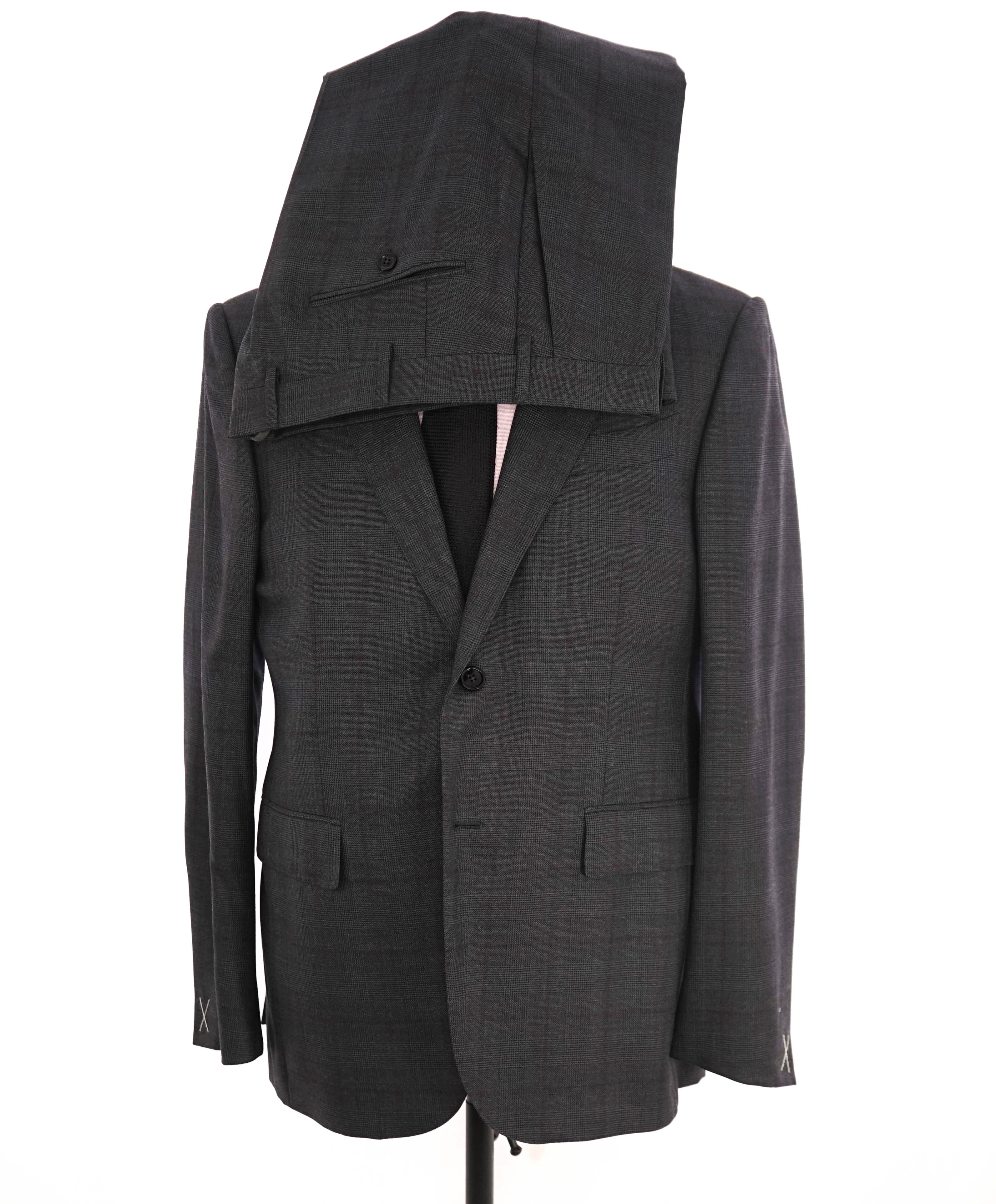 $3,995 ERMENEGILDO ZEGNA -"TROFEO 600" Prince of Wales Check Gray/Red Suit - 40S