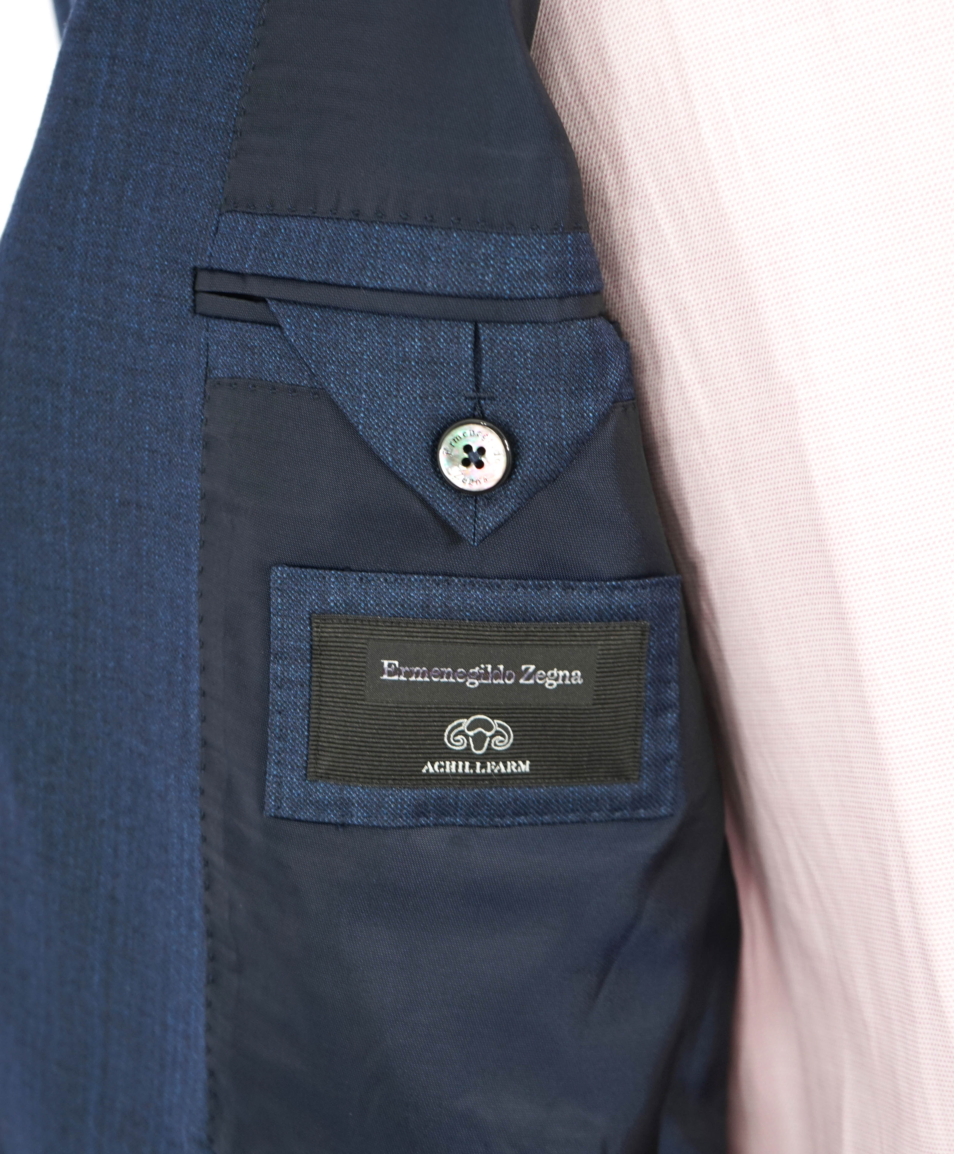 $3,295 ERMENEGILDO ZEGNA -“ACHILLFARM" SILK BLUE Subtle Check Blazer - 40R