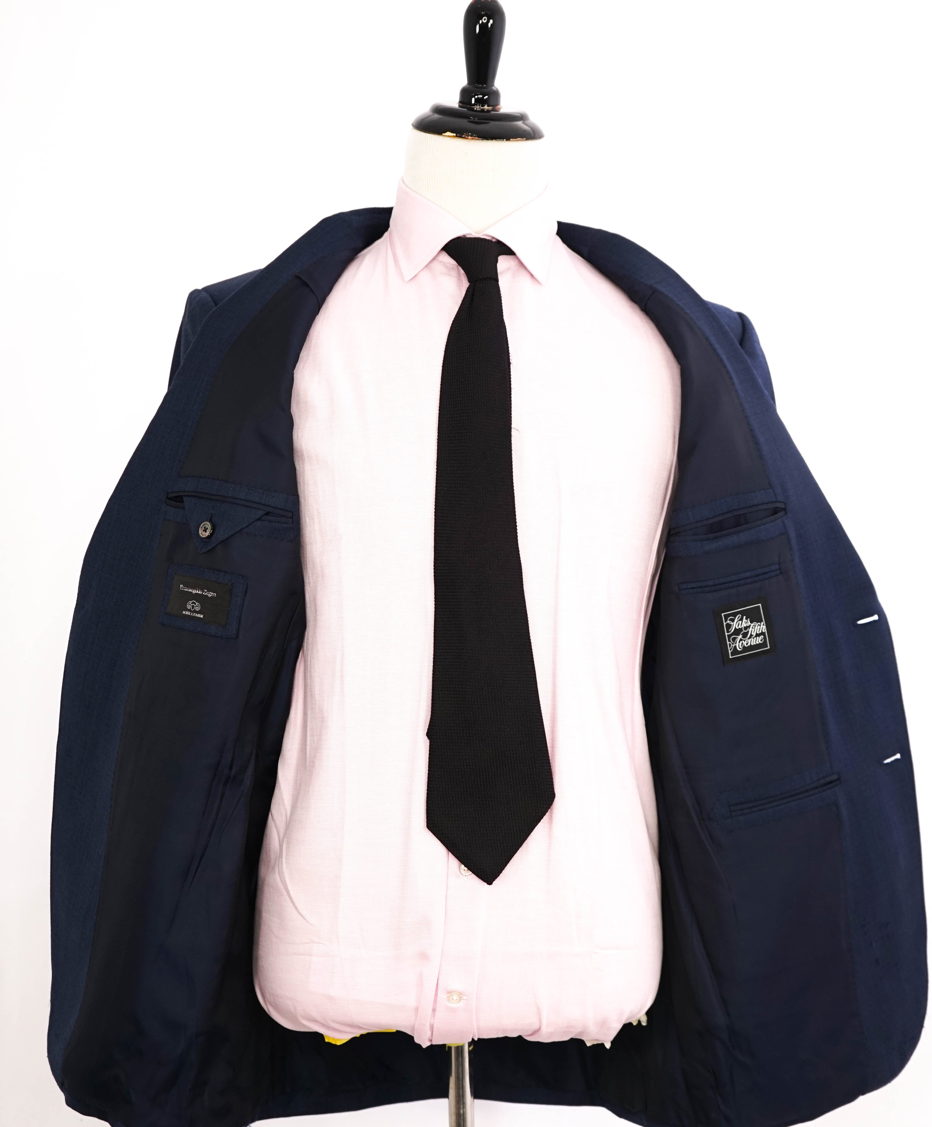 $3,295 ERMENEGILDO ZEGNA -“ACHILLFARM" SILK BLUE Subtle Check Blazer - 44L