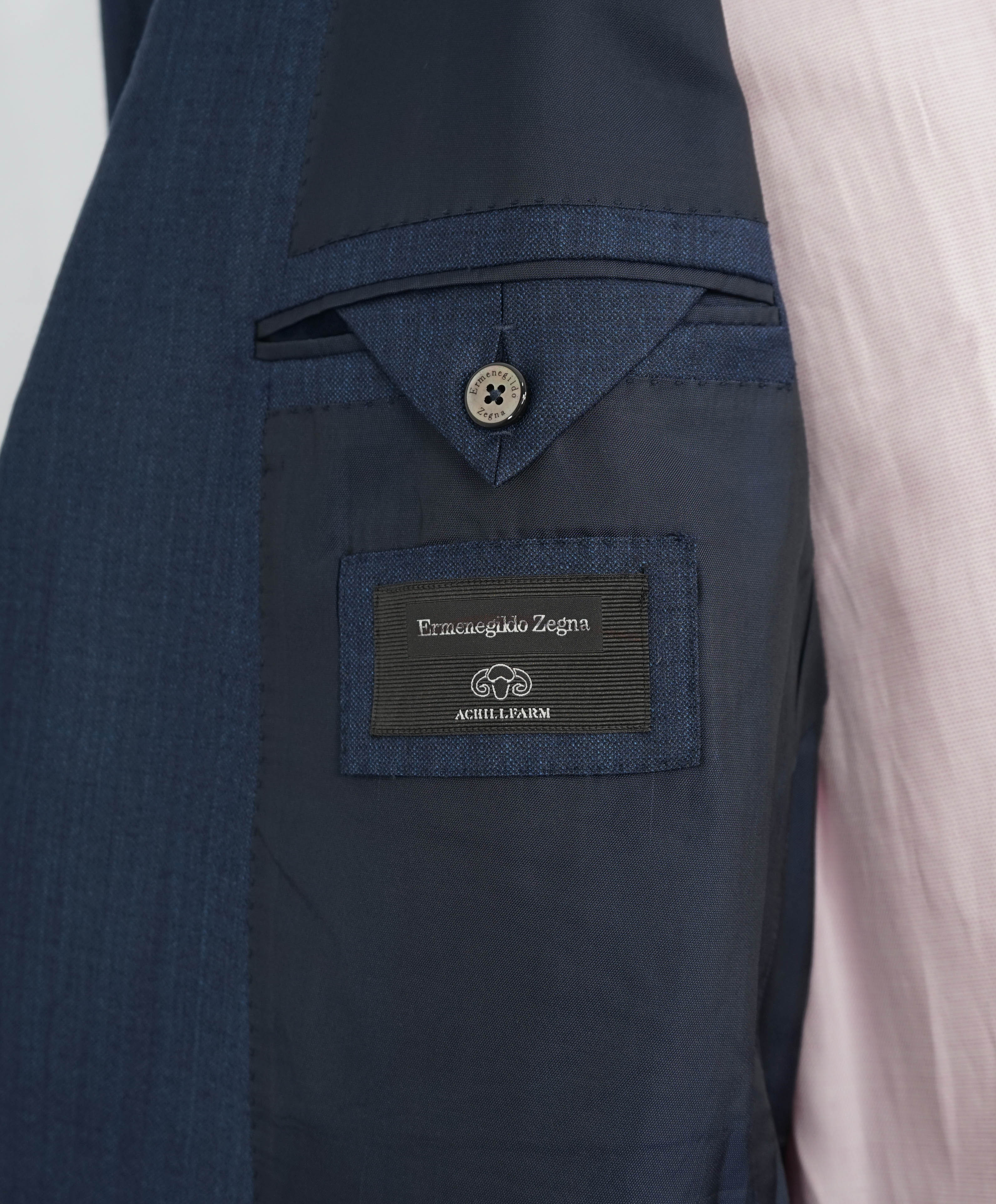 $3,295 ERMENEGILDO ZEGNA -“ACHILLFARM" SILK BLUE Subtle Check Blazer - 44L