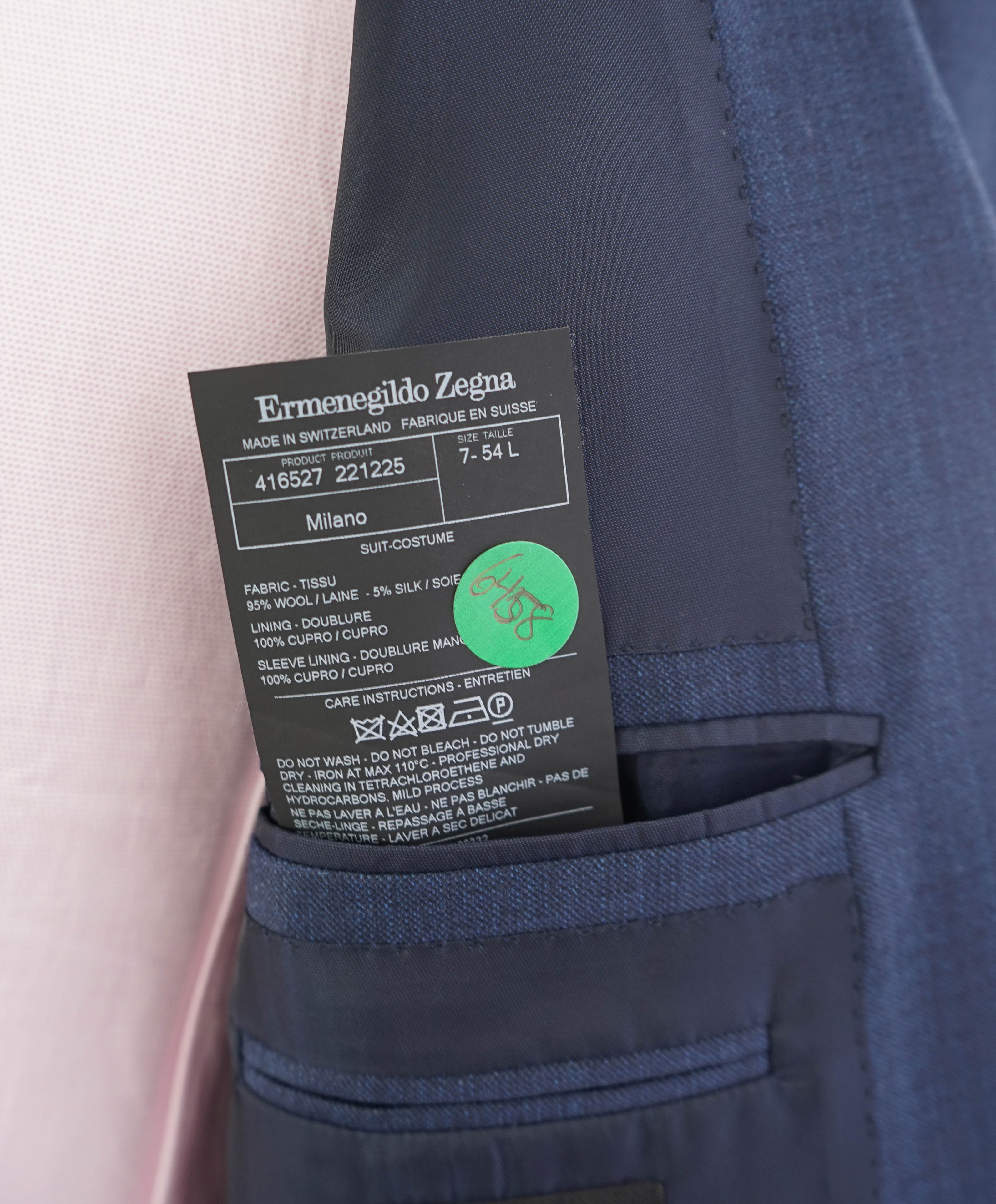 $3,295 ERMENEGILDO ZEGNA -“ACHILLFARM" SILK BLUE Subtle Check Blazer - 44L