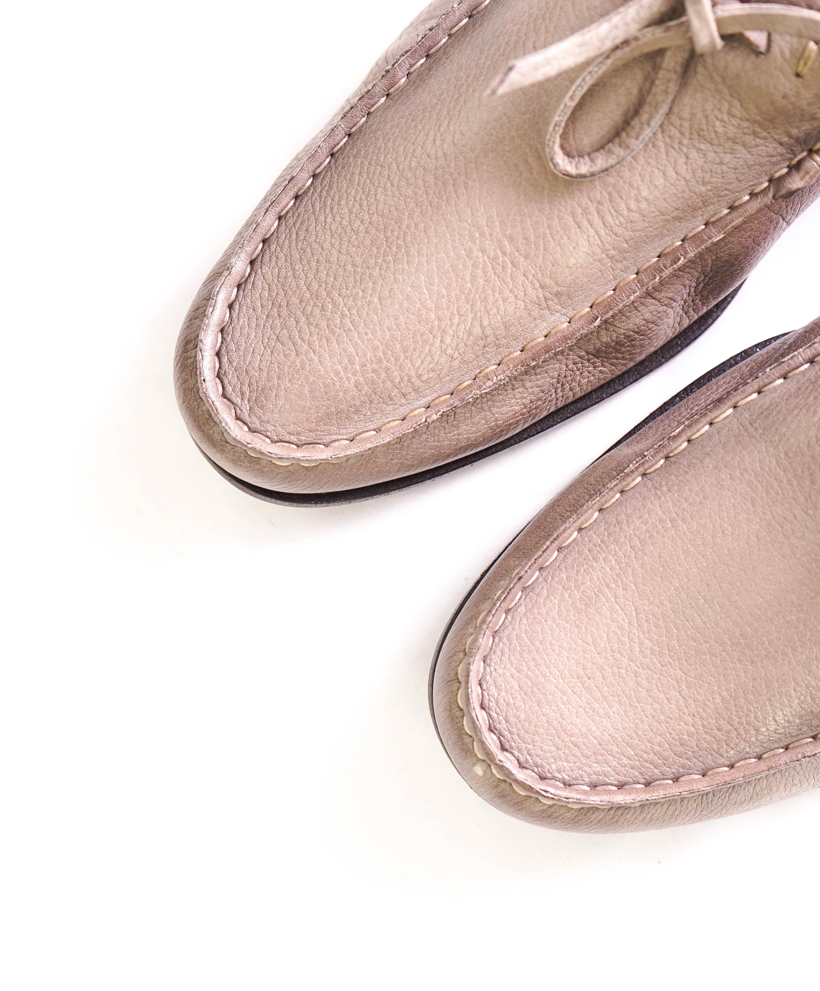 SANTONI - Gray Tie Front Leather Unlined Venetian Loafers - 12 (11 IT)