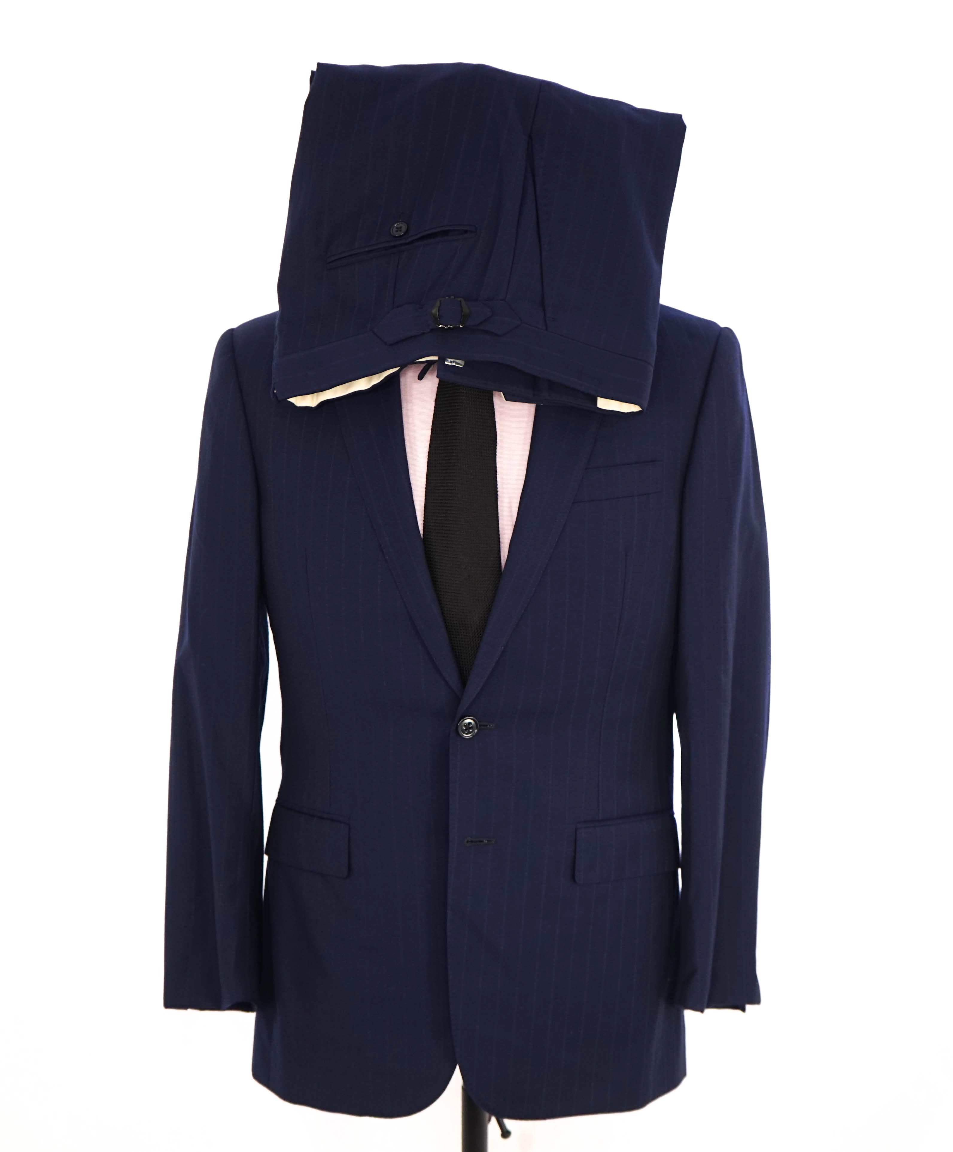 $3,495 RALPH LAUREN PURPLE LABEL - Blue Tonal Chalk Stripe Suit - 38R